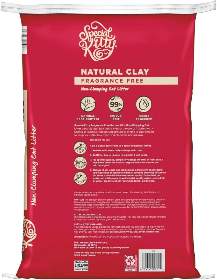 Special Kitty Premium Care Natural Clay Cat Litter, 20 lb, Fragrance Free, 99% Dust-Free, Superior Odor Control (25LB)