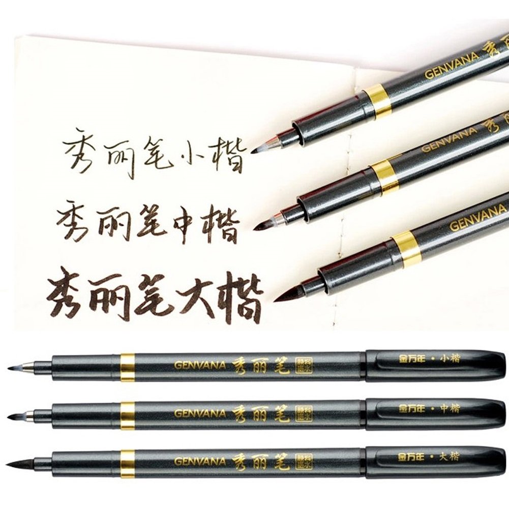 Delaman Calligraphy Brush Pen Kit of 3 pcs Pens Soft Tip Black Ink for Signature Painting Sketch Drawing - Image 2