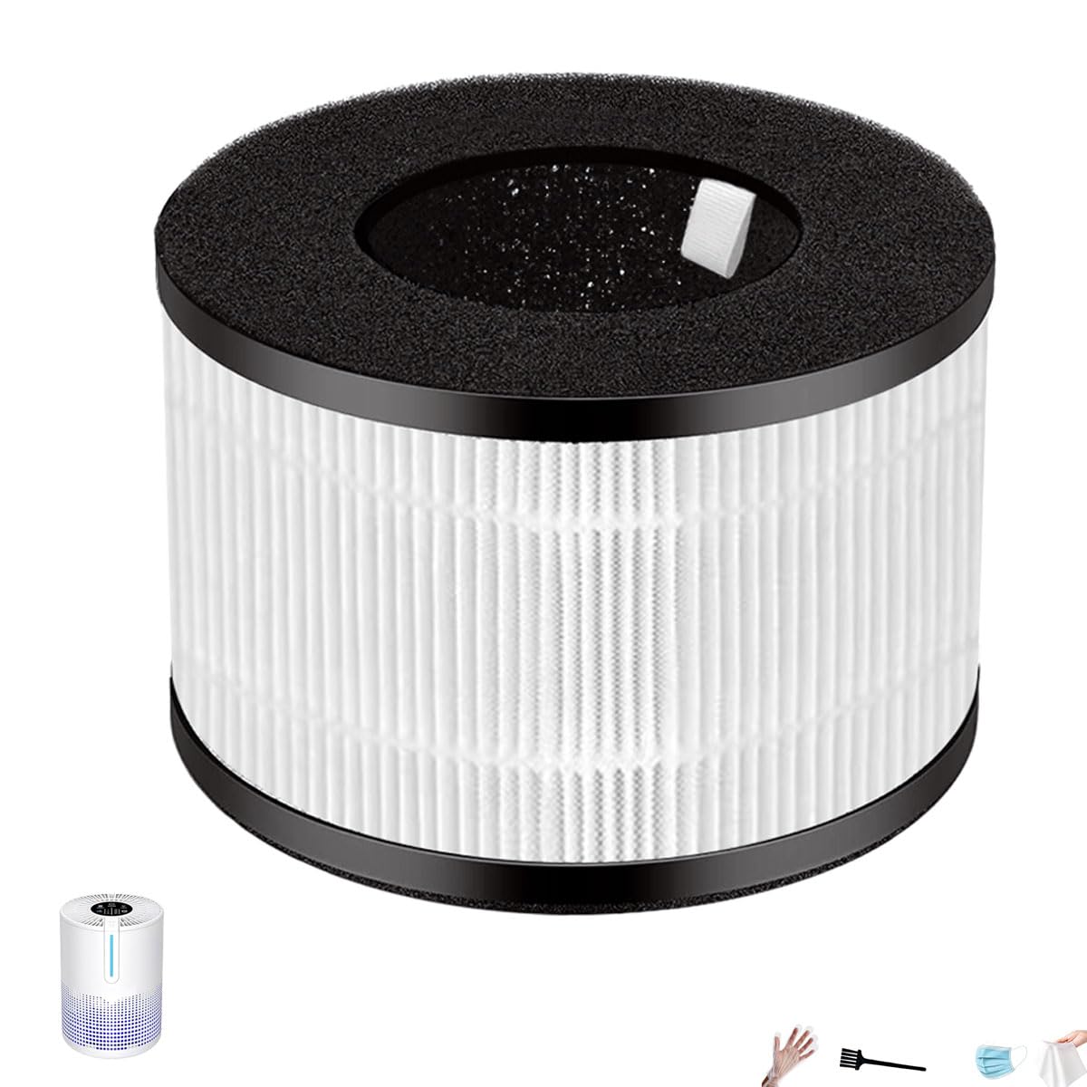 Photo 1 of ***MISSING PARTS***M01 Air Filter Replacement Only Compatible with mooka air filter replacement, hepa filter replacement for mooka air purifiers filters?3-Stage Filtration - 1-Pack with brush