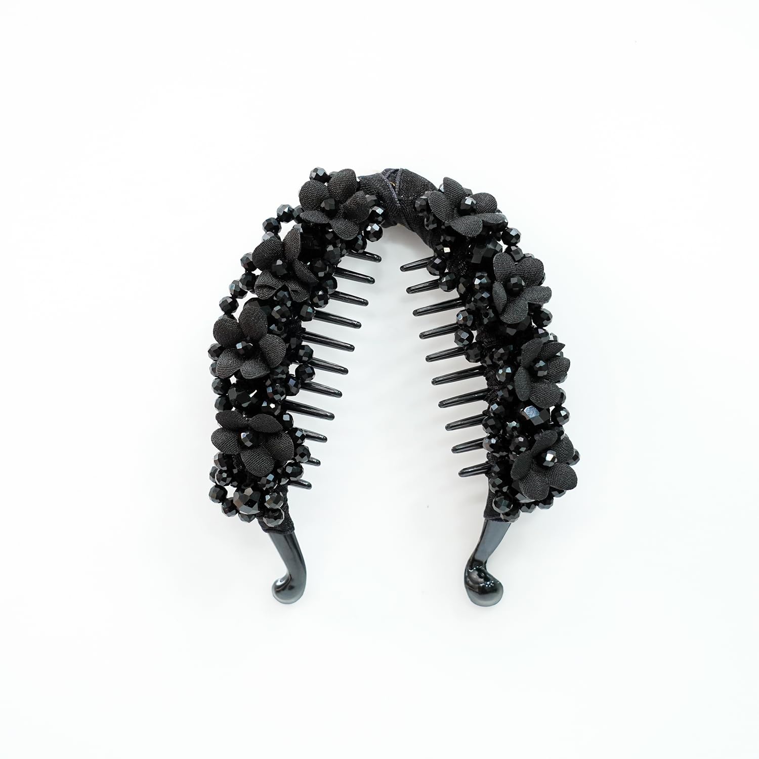 Floral Crystal Studded Banana Clip for Hair Women Girls Kids 4x2 Inches, Small Size Korean-Clutchers, Hair Pins (Black, 10 x 5 cm)-image-38