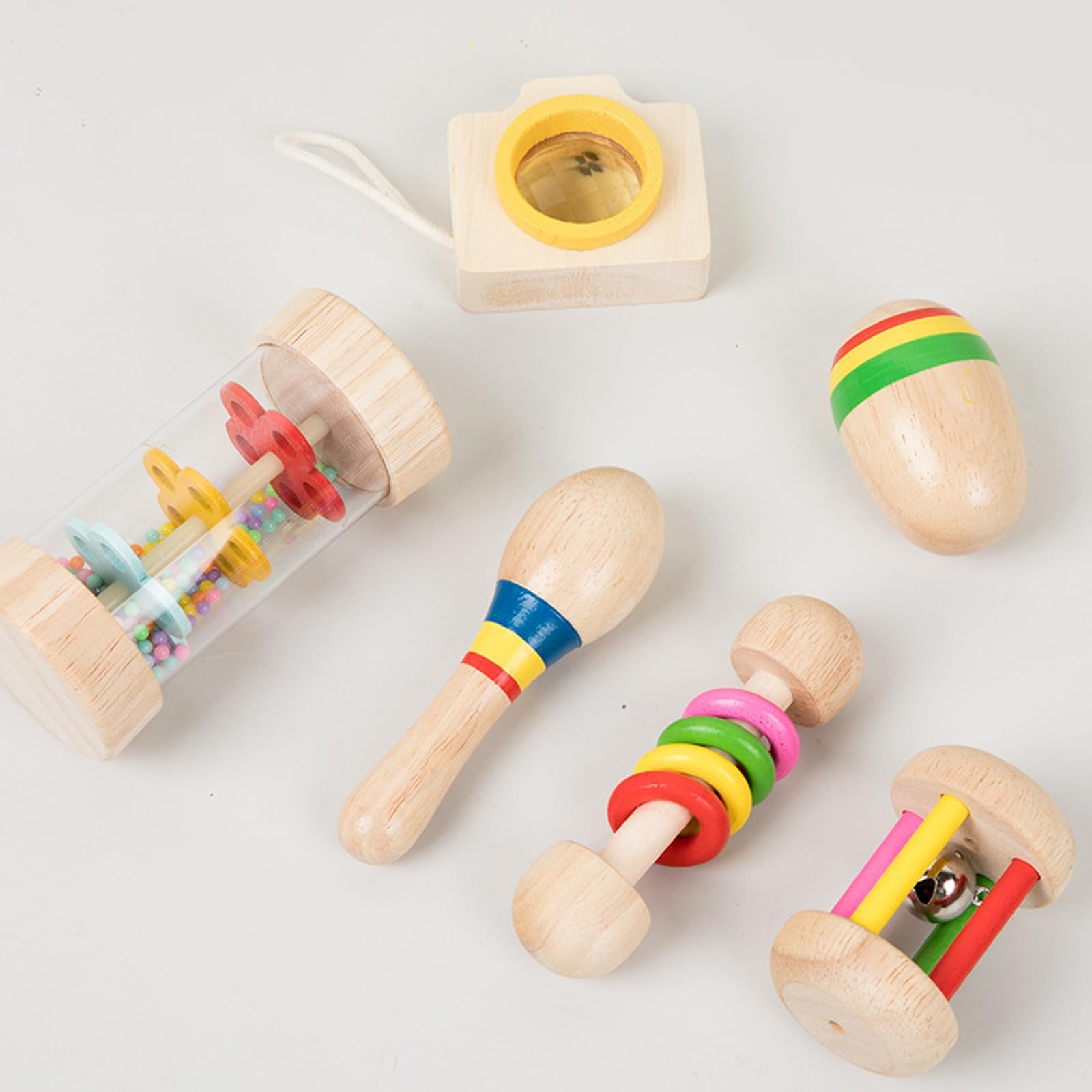 6PCS Wooden Toys 1 Year Old, Baby Rattles Sensory Toys for Babies, Musical Toys for 1 Year Old Girls, Wooden Baby Toys for 6-12 Months, Baby Gifts for Toddlers