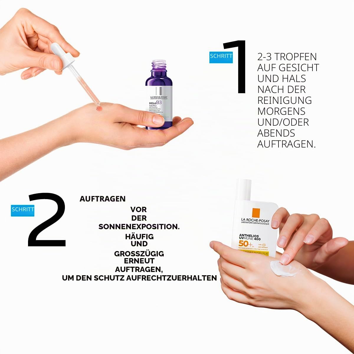 La Roche-Posay Mela B3 Serum gegen Flecken 30 ml + Anthelios UVMune 400 Unsichtbare Flüssigkeit SPF50+ 50 ml | Gesichtsbehandlung & Sonnenschutz