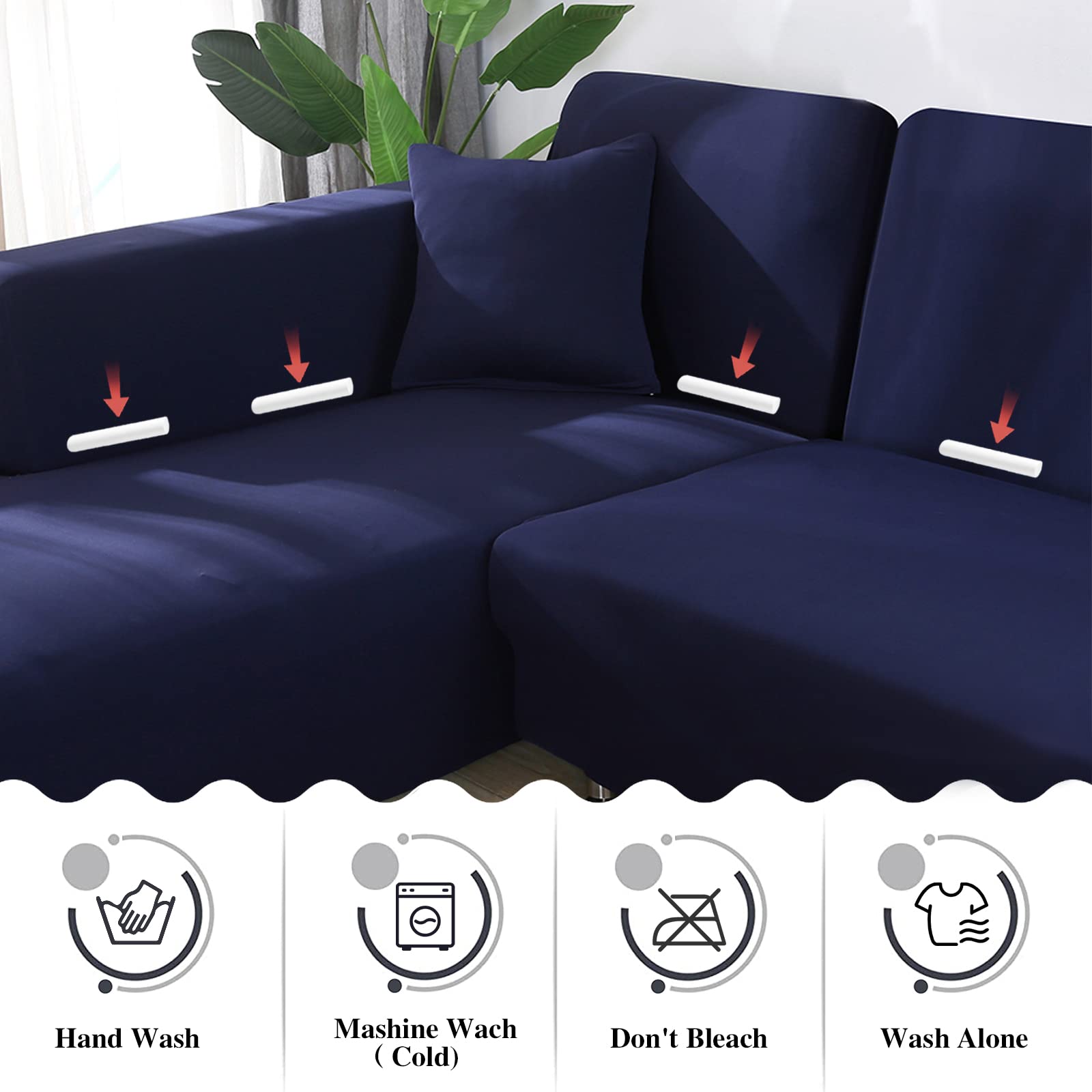 Jaotto Copridivano con Penisola Elasticizzato A Sinistra Destra, Copridivano Angolare Universale, Fodere per Divano Antigraffio Gatto Chaise Longue a Forma di L(2 Posti+3 Posti,Blu Navy)