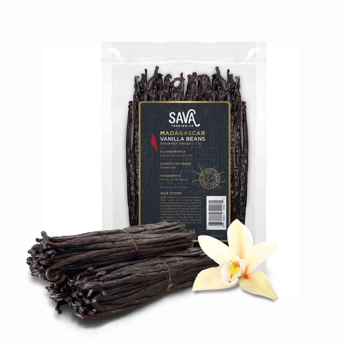SAVA Madagascar Vanilla Beans – Bourbon Gourmet Vanilla Beans from Madagascar w/Rich, Deep Colored Vanilla Pods – Cooking & Baking Supplies (1lb) Grade A