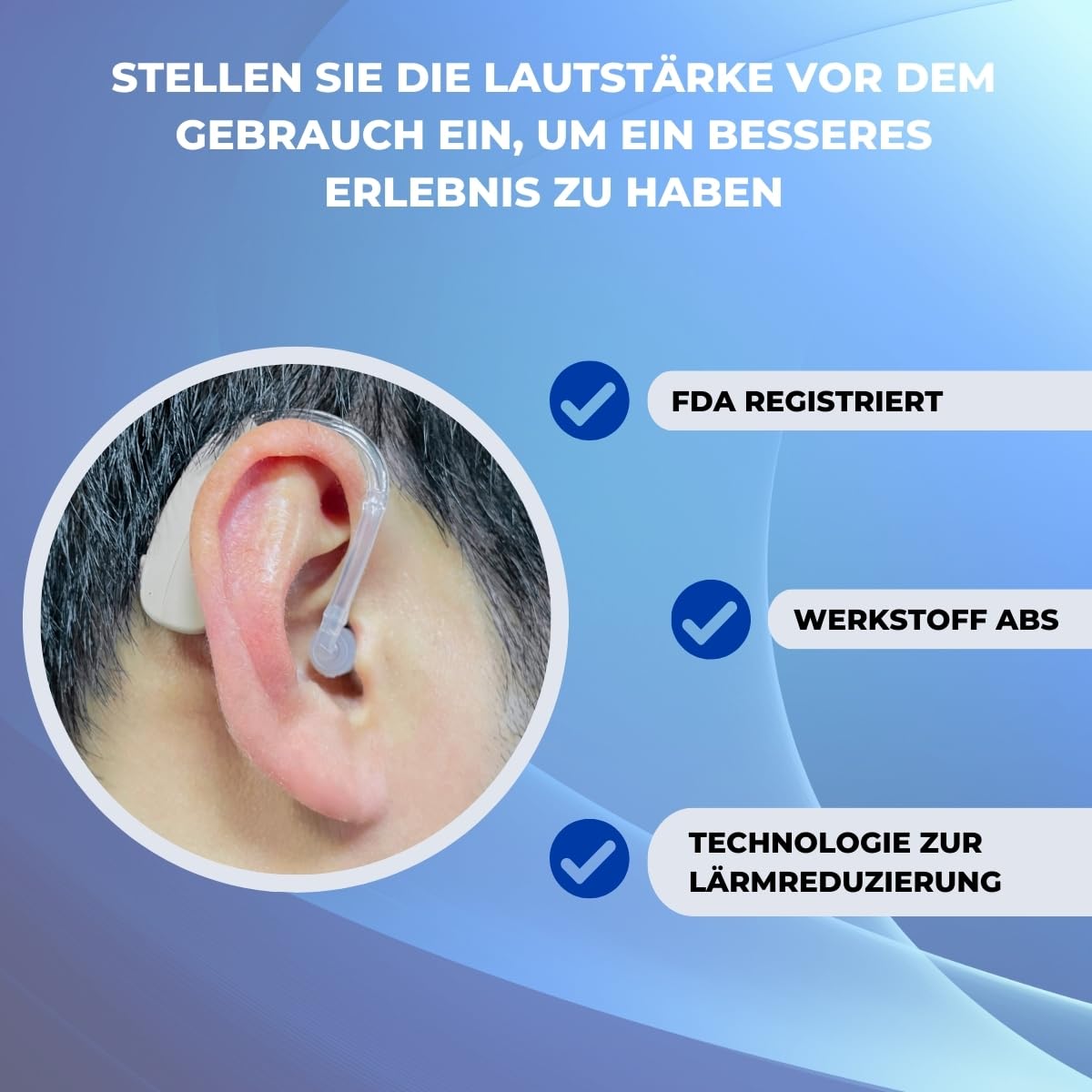 Mobiclinic®, Hörverstärker, Ear plus 1, Wiederaufladbar, 5 lautstärkestufen, 360° schwenkbar für beide ohren, 3 lärmreduzierungsmodi, Leicht, Tragbar, Inkl. ohrstöpsel und nachfüllpackungen