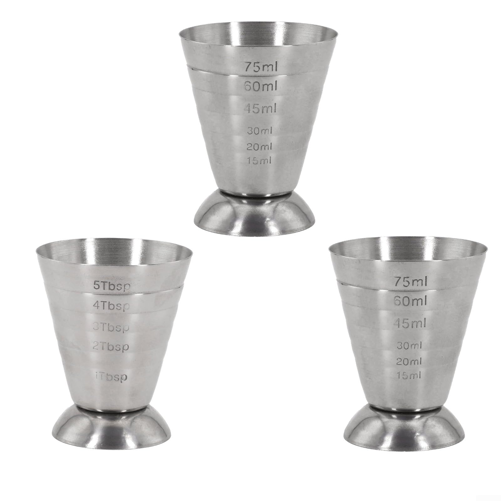 Drhomeam Stainless Steel Measuring Cup Cocktail Jigger 2.5 oz, 75 ml, 5 Tbsp Bar Mixed Drink Cocktail Tools(3PCS)
