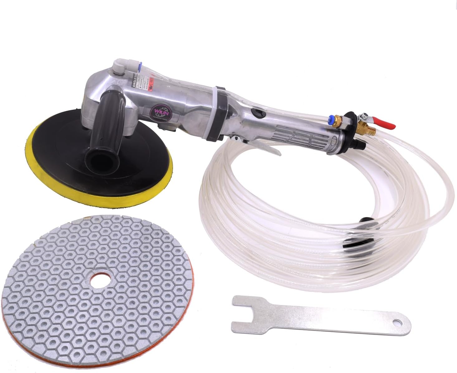 7 Inch Pneumatic Air Wet Stone Polisher Grinder Sander, 4500 RPM, with Water Hose and Diamond Polishing Pad