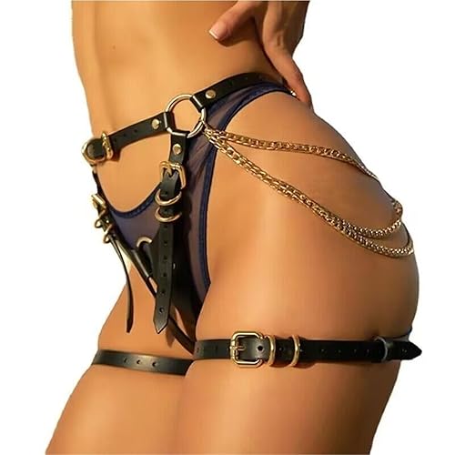 Punk Leather Belts Women Body Chain Waist Belt Goth Bondage Lingerie BDSM Lingerie Harness Lingerie Garter Belts(Black) - One Size - Black