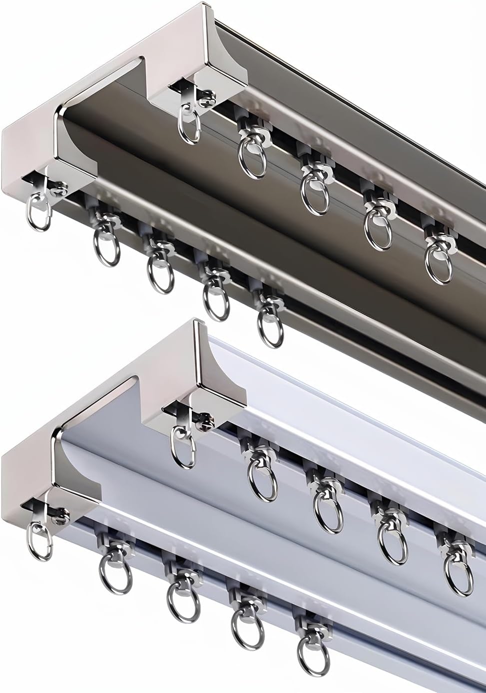 Track System Glider Rail, Aluminum Ceiling Curtain Track - With Mute Rollers + End Cap + Connectors - Privacy Sliding Curtain Rail For Room Divider(Champagne,75CM (2.5FT))