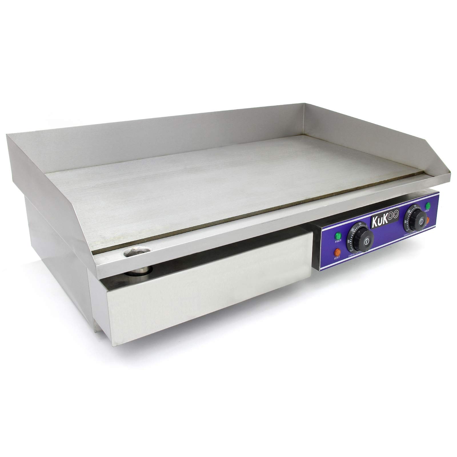 Kukoo Elektro Catering Grillplatte Gastronomie Griddleplatte Edelstahl Elektro-Grillplatte Gastrogrill Gusseisen Plancha Elektrogrill Tischgrill Glatt Grill-Platte Temperaturkontrolle Auffangbehälter