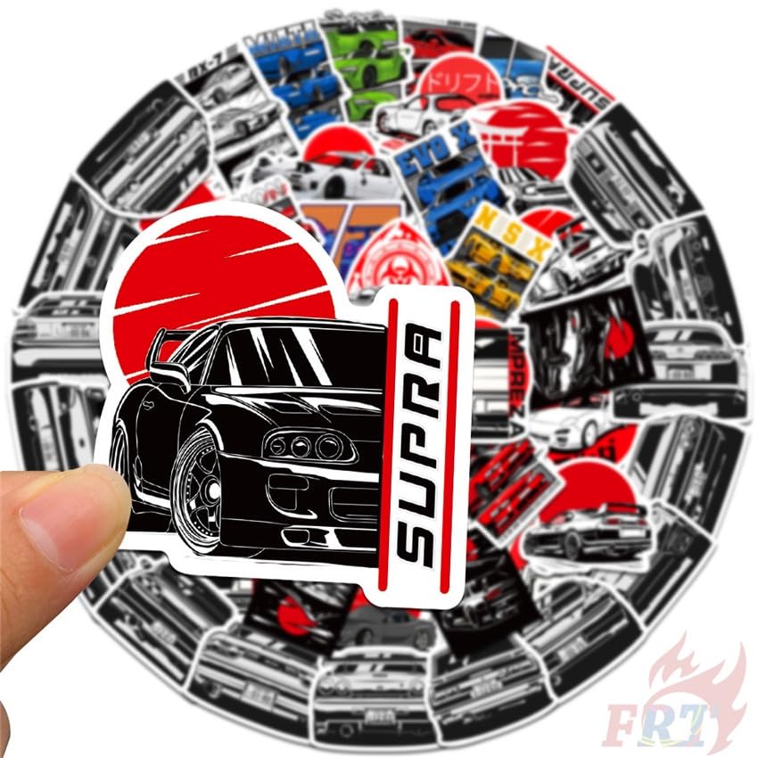 Image of 50+pcs JDM Cars Stickers for Laptop, Journal, Bike Helmet, Diary, Guitar, Mobile Case - Waterproof Residue Free Stickers - Racing Cars