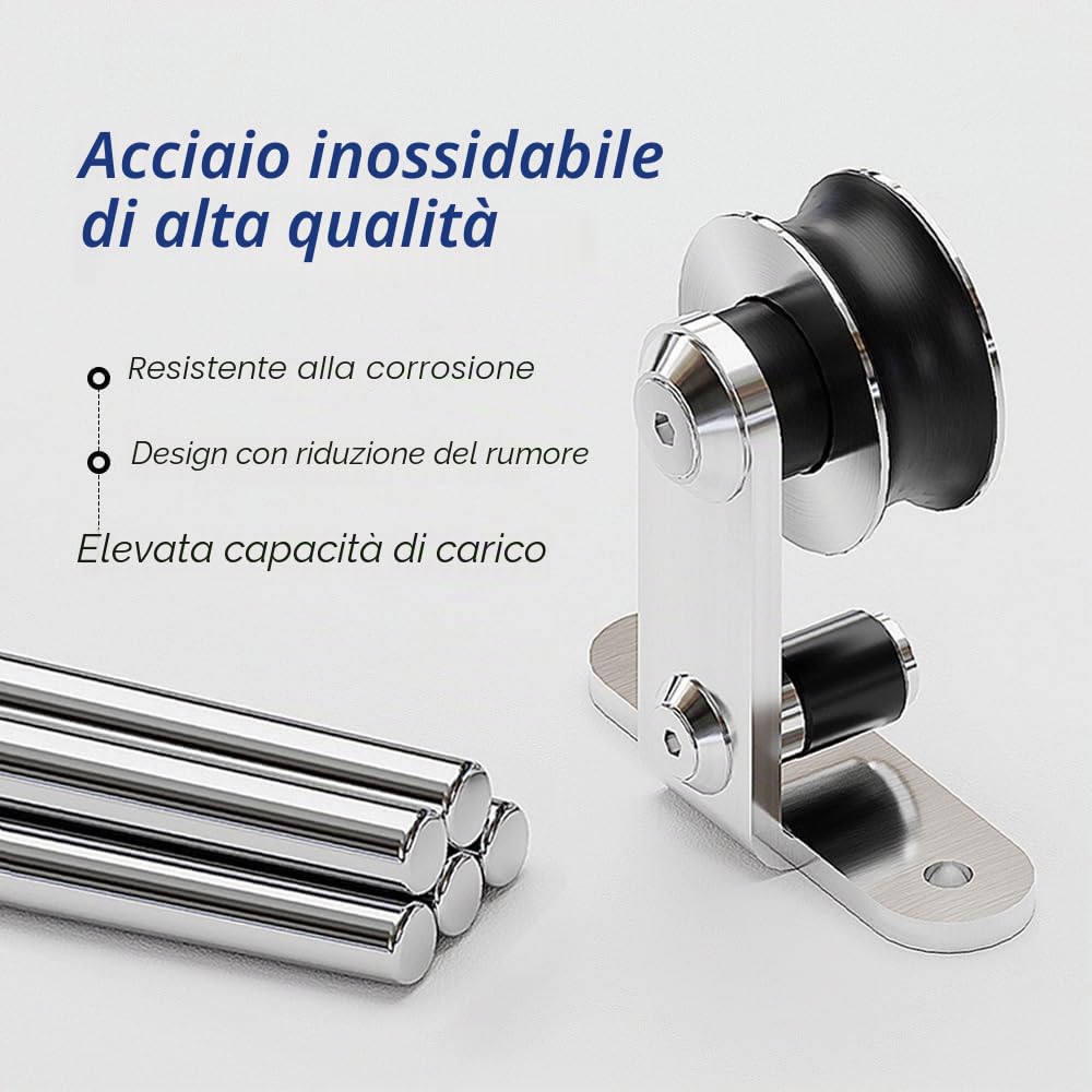 5.5FT/167cm Kit completo di hardware porta scorrevole in acciaio inossidabile con guida a pavimento per 1 porta in legno a forma di T