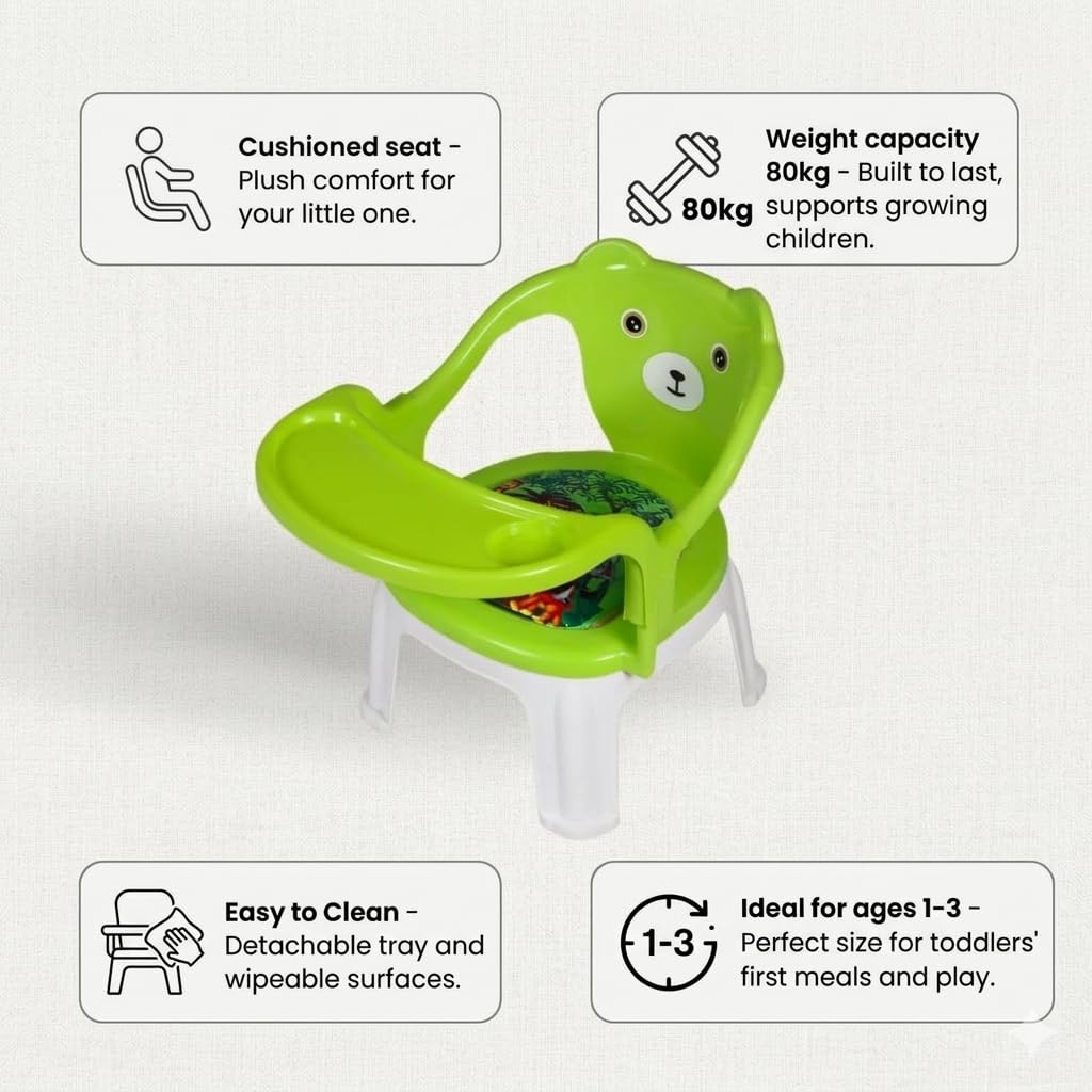 The Tickle Toe Plastic Baby Chair with Cushion & High Backrest | Booster Study & Activity Chair for Toddlers (1β3 Years, Green) 4