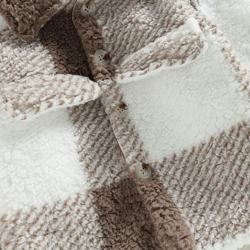 Pudcoco Toddler Baby Boys Girls Plaid Fleece Outwear Lapel Collar Button Down Jacket Coat Winter Clothes4