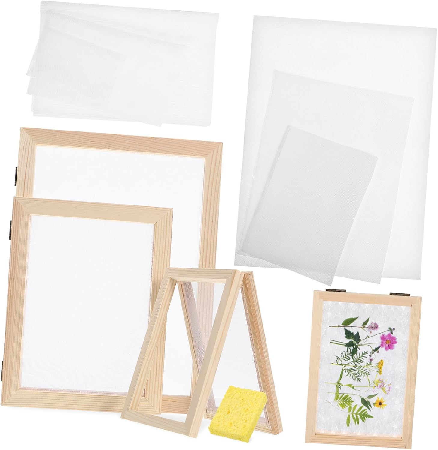 GLEAVI Wooden Paper Making Kit Set 3 Frames 6 Screens and 6 Absorbent Paper Sheets for Handmade Crafting DIY Projects and Art Supplies