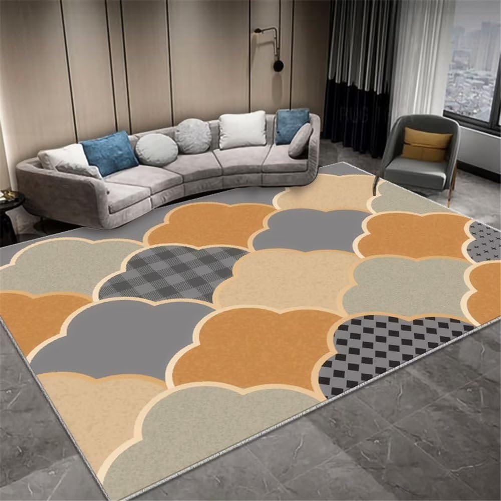 Tapis enfant géométrique jaune à carreaux pour chambre de fille et salon, 140x200cm
