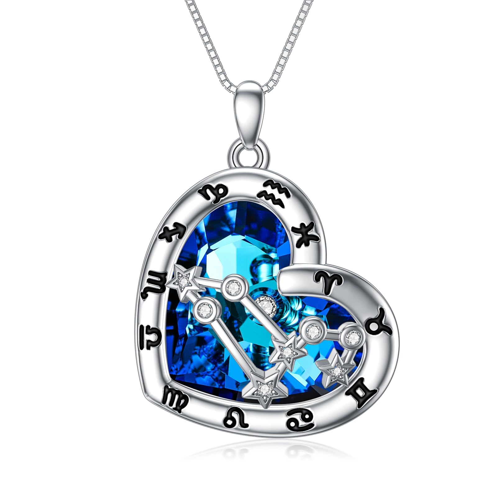 Damen 12 Sternzeichen Kristall Halskette 925er Sterling Silber Horoskop Geburtsstein Anhänger Kette Sternbilder Astrologie Schmuck Geschenke für Frauen Mädchen