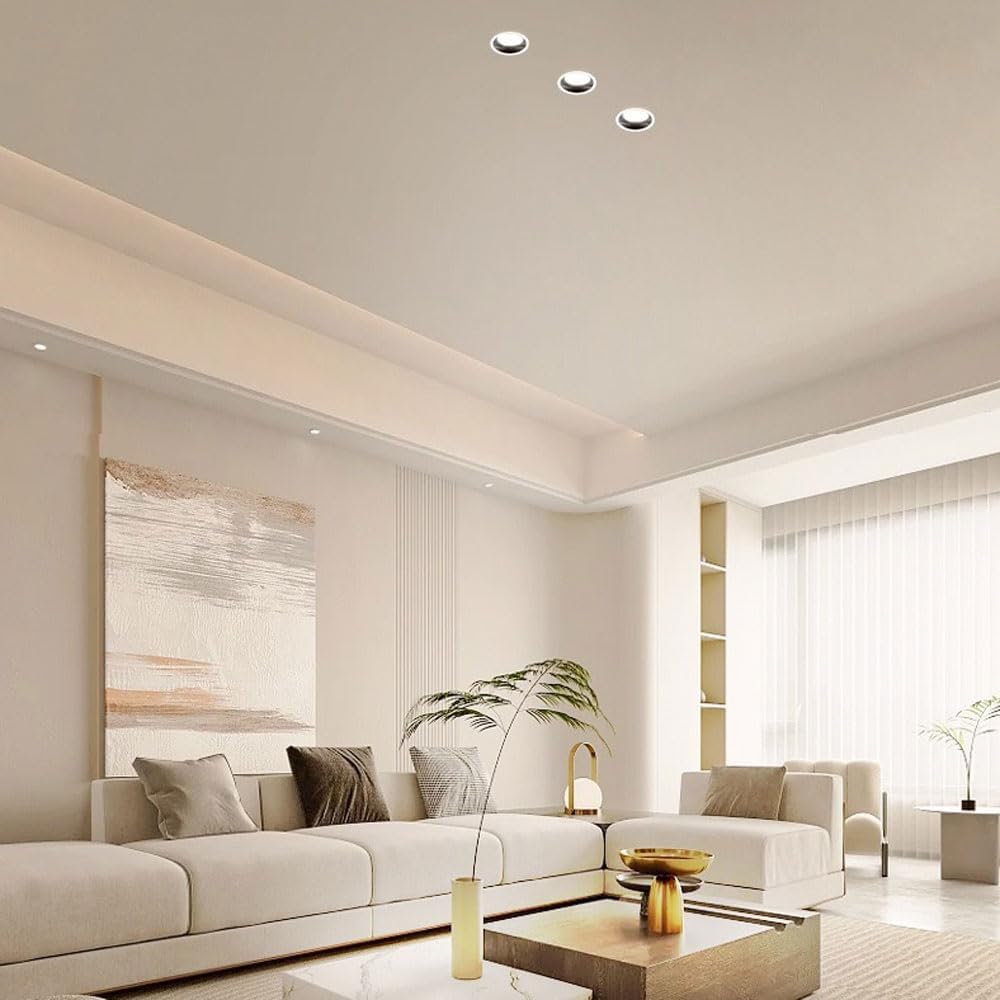 Round Aluminum Downlight, 7W LED Downlight, Recessed Baffle Trim Lighting Fixtures, Dimmable Led Can Lights, Directional Recessed Ceiling Light for Corridor Living Room Lighting 3 Pack