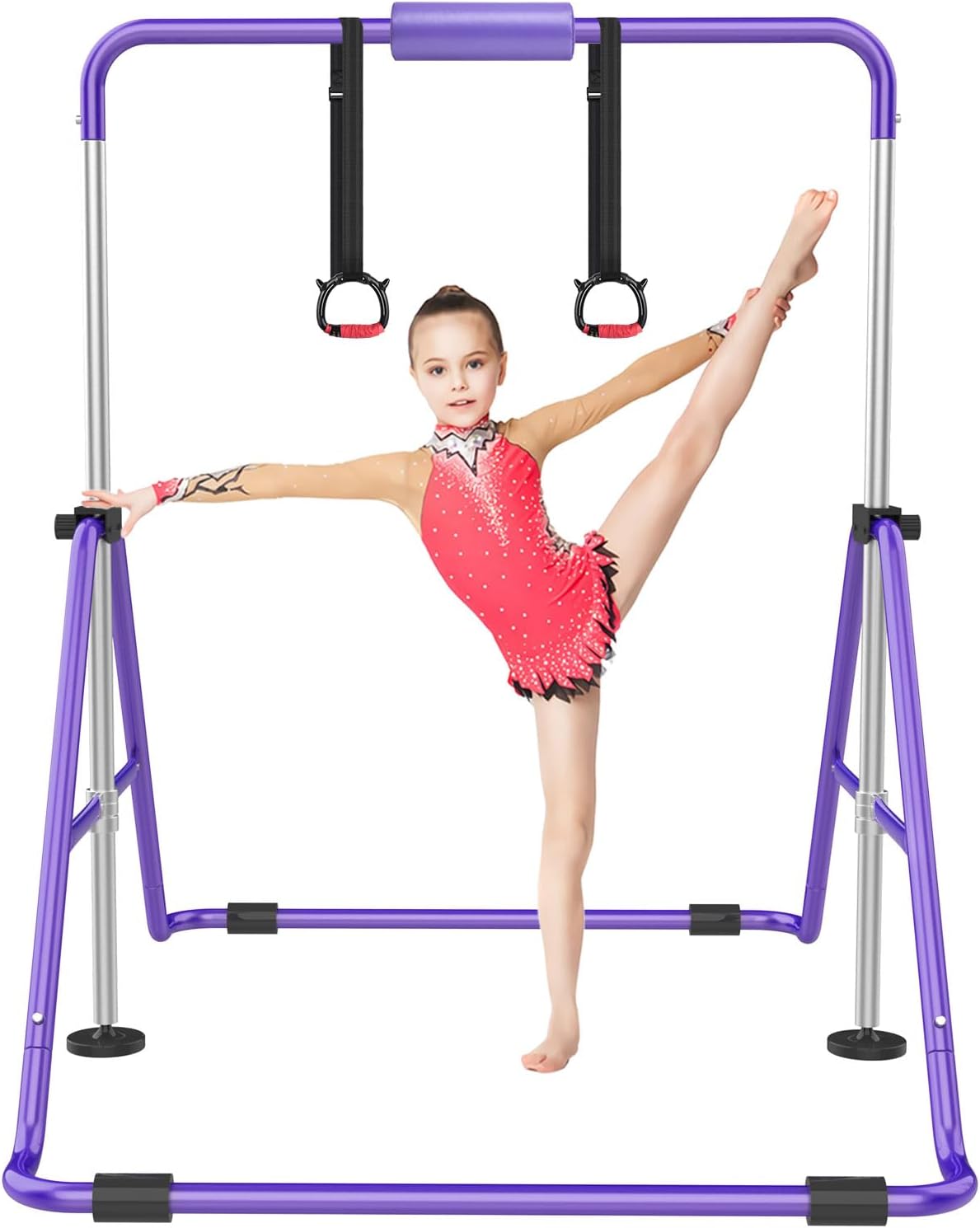 Gymnastic Bars for Kids with Adjustable Height, Folding Gymnastic Training Kip Bar, Expandable Horizontal Bar for Home Purple