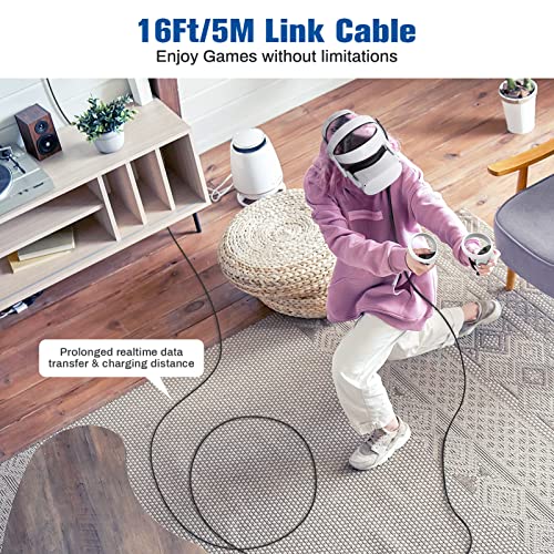 Link Cable Compatible with Meta/Oculus Quest 2 Accessories and PC/Steam VR, Jawfait High Speed PC Data Transfer/Fast Charge Cord, USB 3.0 A to Type C Cable for VR Headsets and Gaming PC, 16FT Black - Image 8