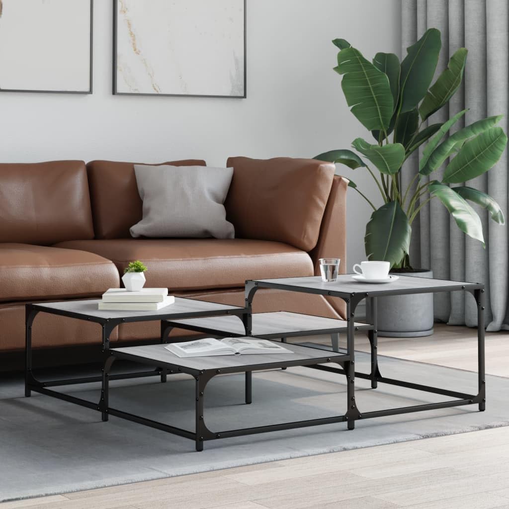 Homgoday Tavolino da caffè Sonoma grigio 107 x 107 x 40 cm, in legno ingegnerizzato, tavolino da tè per soggiorno, sala d'accoglienza degli ospiti, camera da letto e ufficio