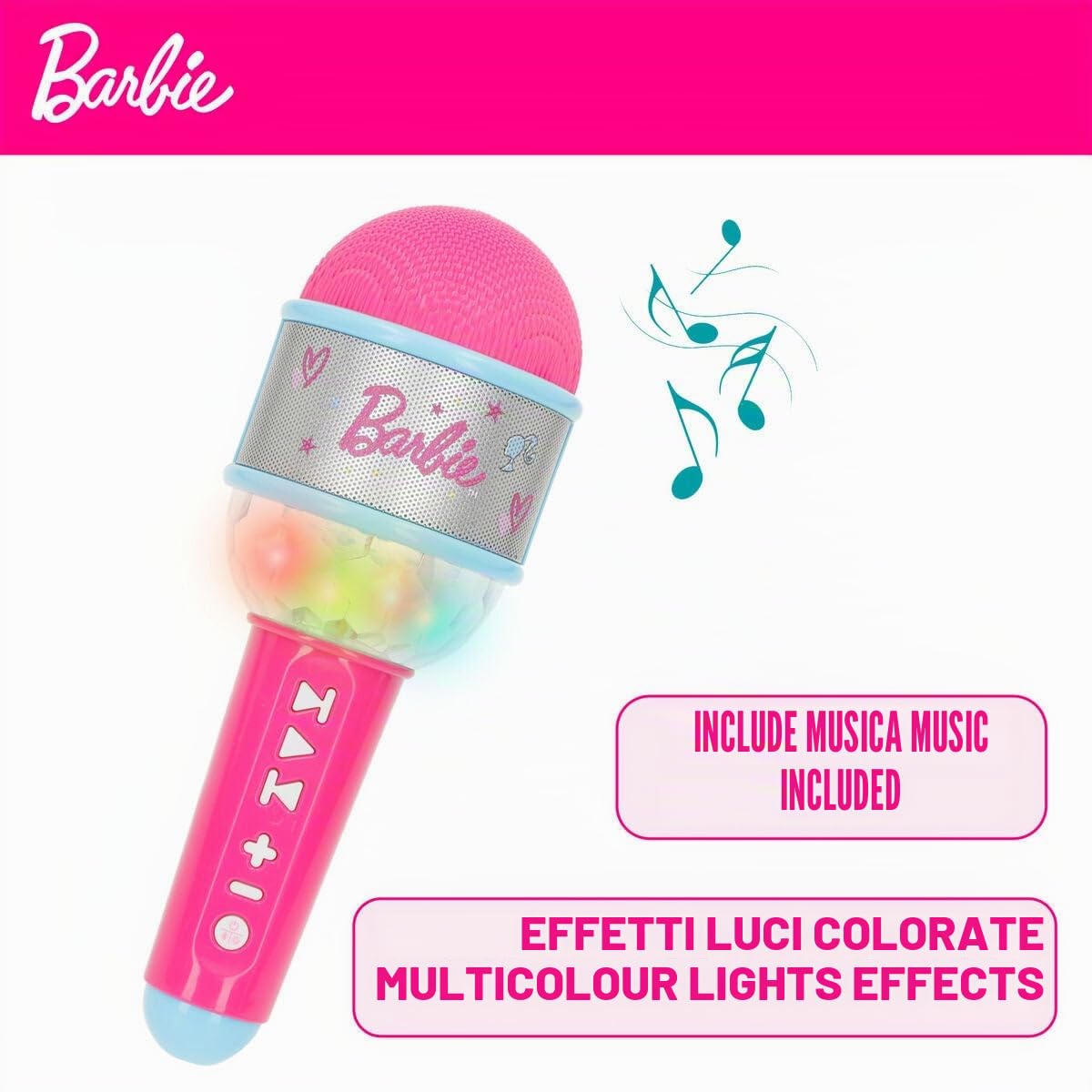 ColorBaby Barbie Set Cuffie Bluetooth senza fili per archetto e microfono, luci colorate, gioco karaoke, con cavo USB, regali per ragazze di 4 anni, giocattoli per ragazze (47868)