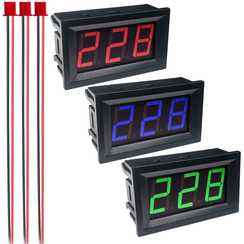 Gebildet 3pcs AC Voltage Display, Digital LED Display Voltmeter AC 30-500V, Voltmeter Monitor 110V 230V 380V Volt Detector Signal Indicator Light Panel (Green/Red/Blue) — image 1