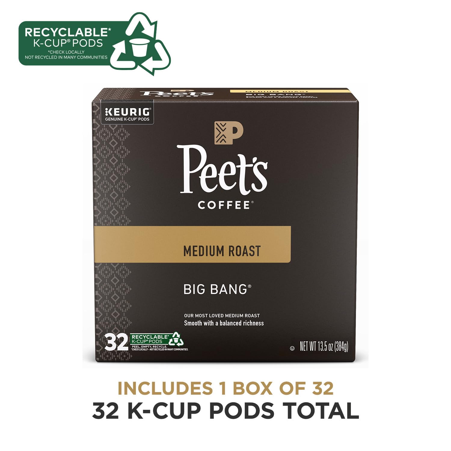 Peet's Coffee, Medium Roast Keurig K-Cup Pods - Big Bang, 32 Count (1 Box of 32 K-Cup Pods)