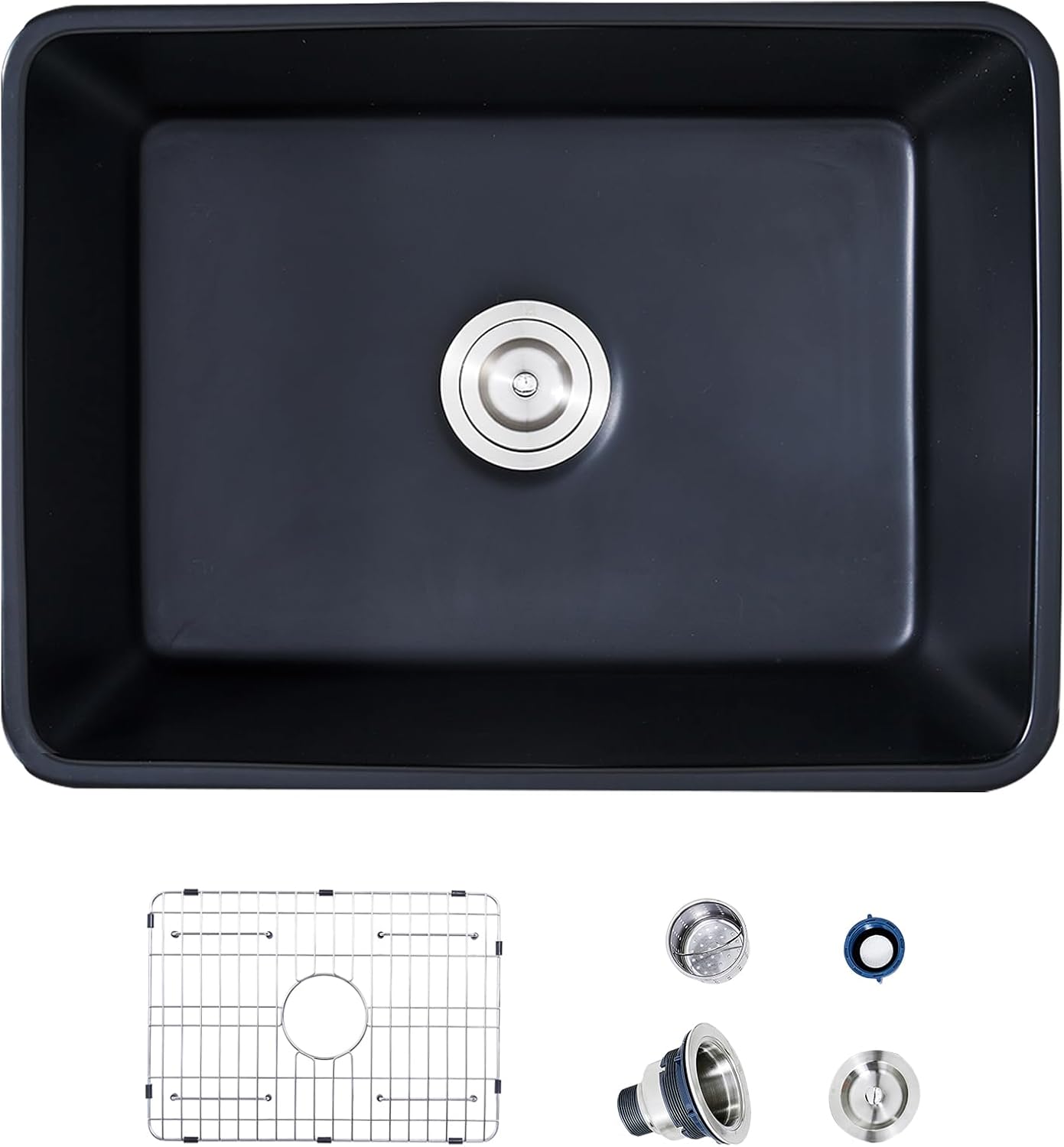 (( INCOMPLETE ONLY PART )) HOTIS 24 Inch Farmhouse Sink, Black Farmhouse Kitchen Sink, Apron-front Fireclay Farmhouse Workstation Sink, Single Bowl Deep Undermount Ceramic Farm Sink with Accessories 24 inch with accessories Black