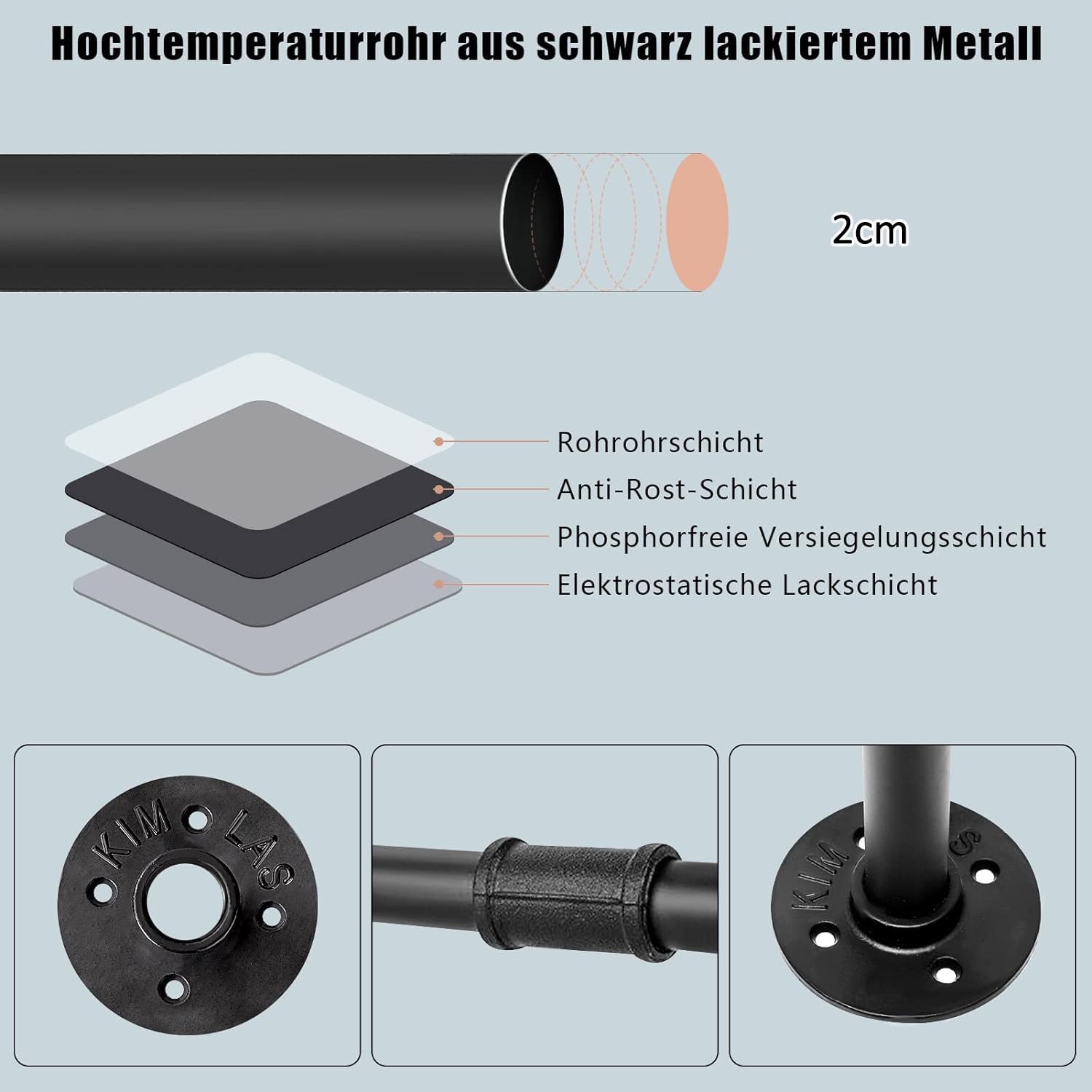 Youyijia Kleiderständer für die Wand 200cm Rohr Kleidergestell Industrieller Stil Wandhänger Abnehmbare Metallkleiderstangen Garderobenstange Schlafzimmer für Flure Wohnzimmer Schlafzimmer