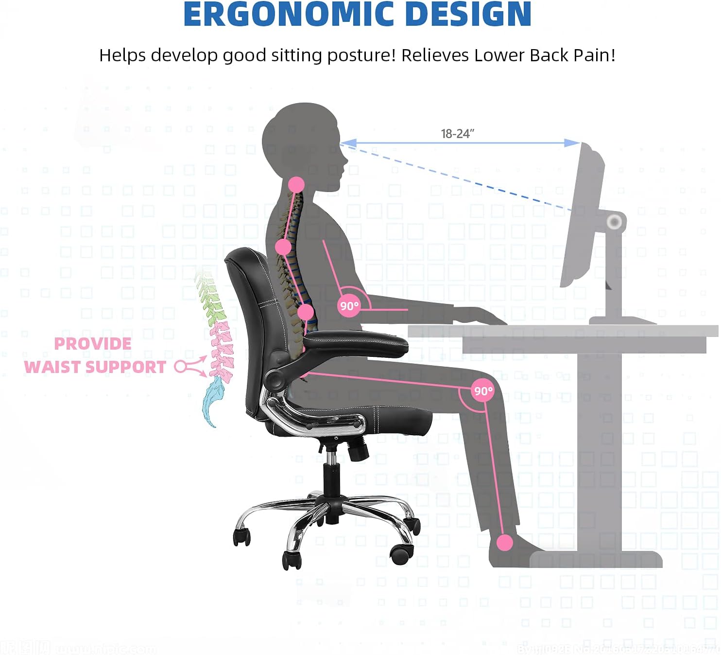 B2C2B Ergonomic Executive Home Office Desk Chairs for Adults,Comfy PU Leather Computer Chairs,Mid-Back Rolling Task Chair with Flip-up Arms and Wheels,Swivel,Black : Home & Kitchen