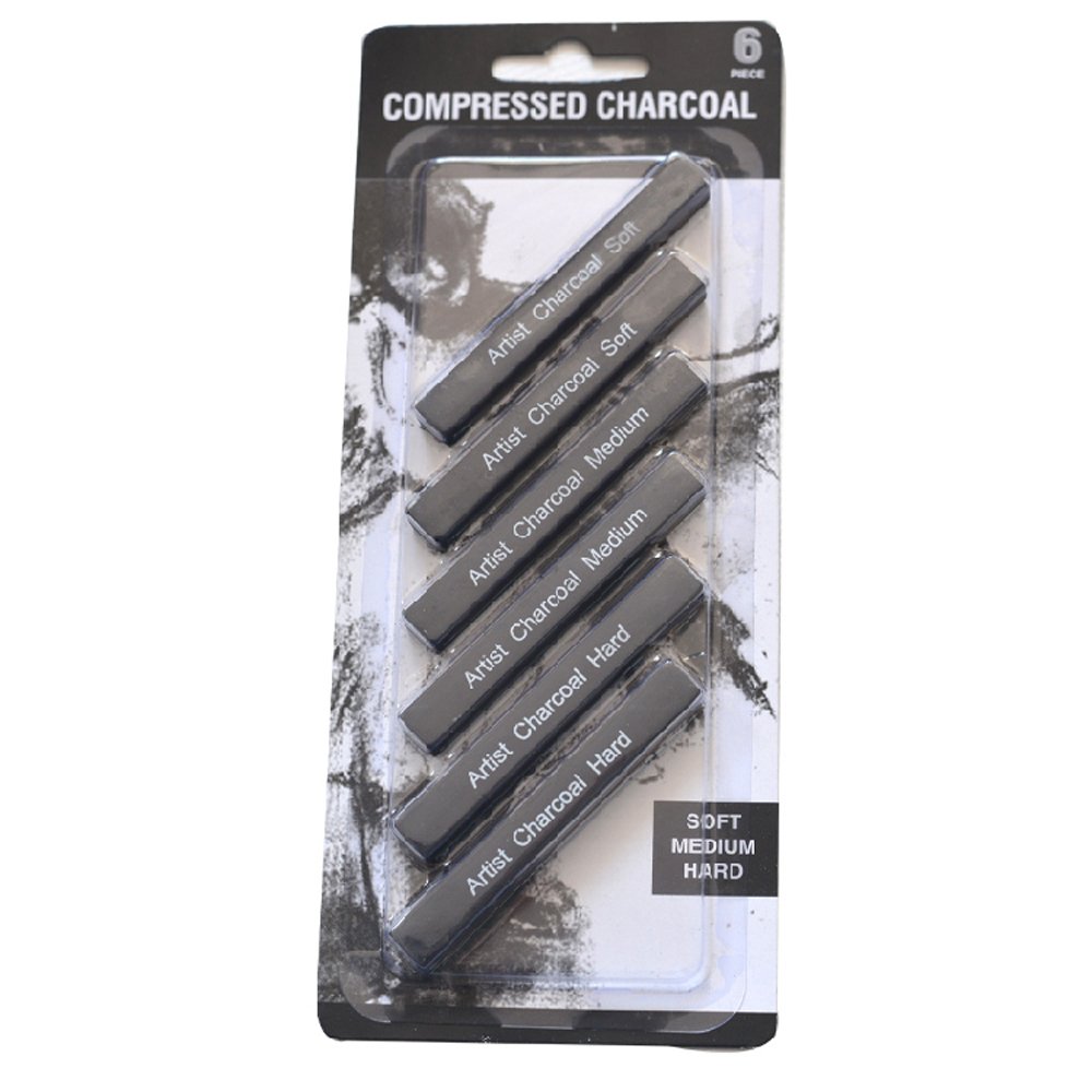 6-Piece Student Artist Sketch Drawing Black Compressed Charcoal Sticks Pencils Set