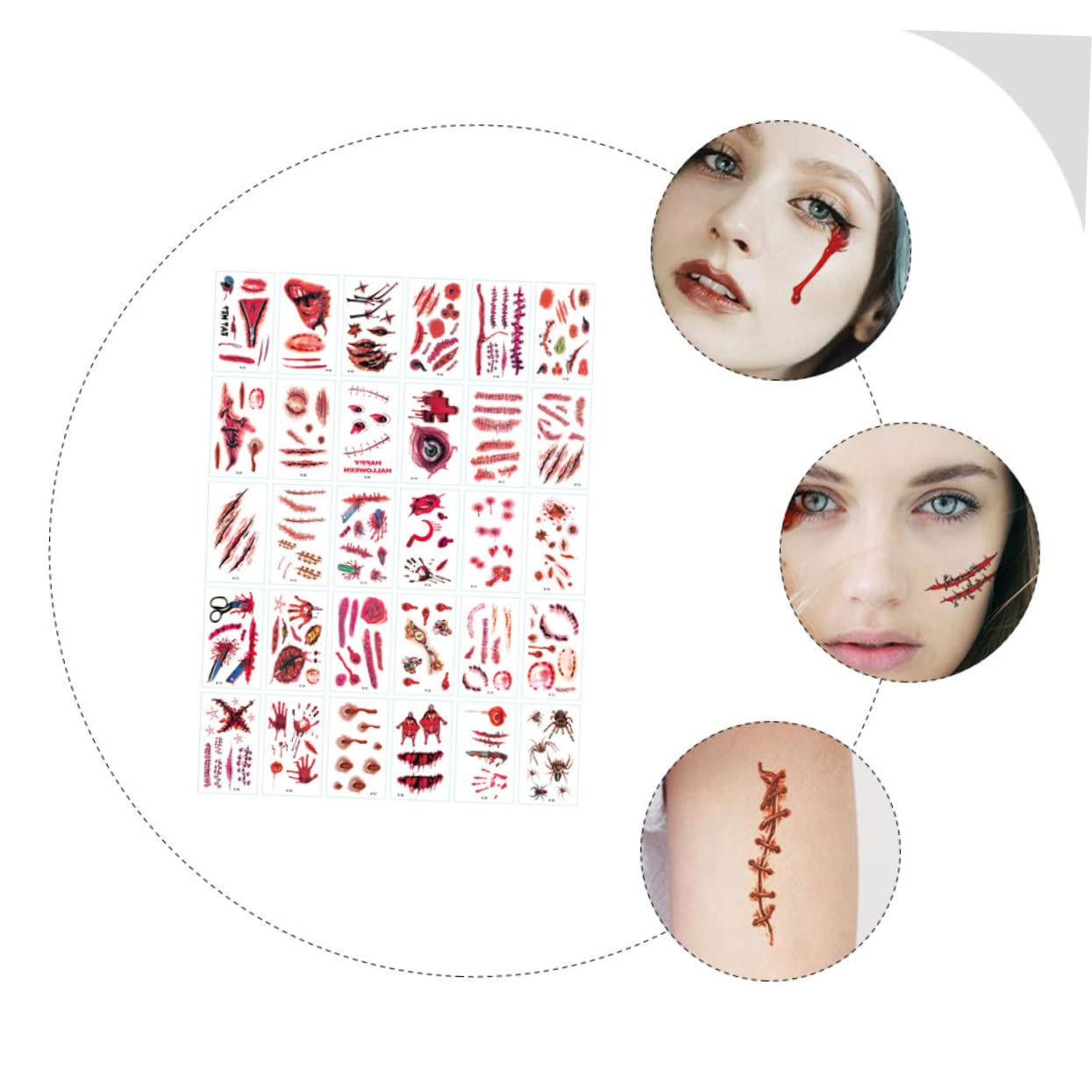 Beavorty 300hojas Pegatinas De Halloween De Tatuajes Temporales Falsos Para Fiesta Decoraciones De Cuerpo Para Celebraciones Espeluznantes