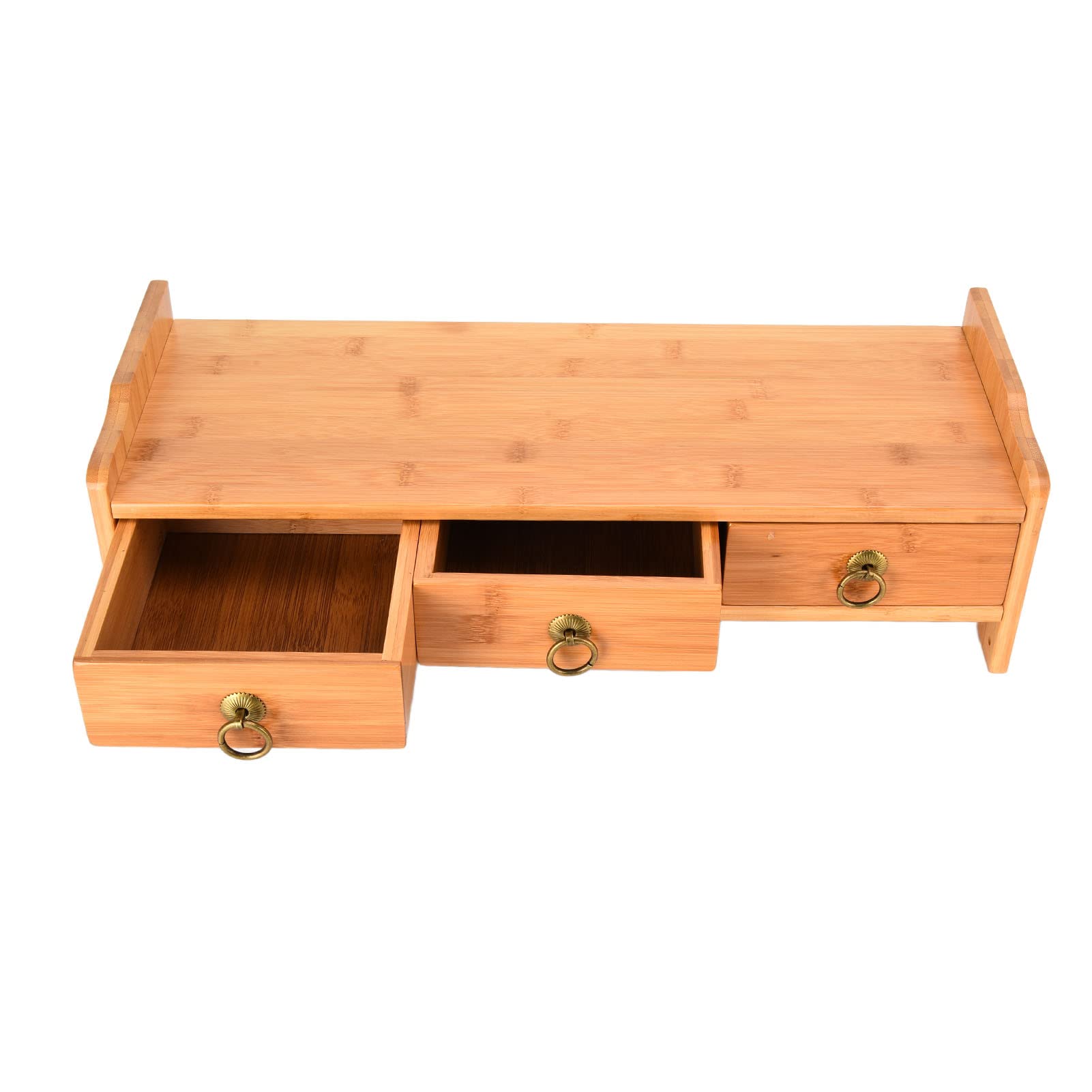 Cocoarm Supporto per Monitor Supporto per Monitor per Computer in Bambù con 3 Cassetti e Backplane 52 X 19 X 15 Cm Rialzo per Laptop Rialzato per Home Office Organizer da Scrivania per Studio (Con