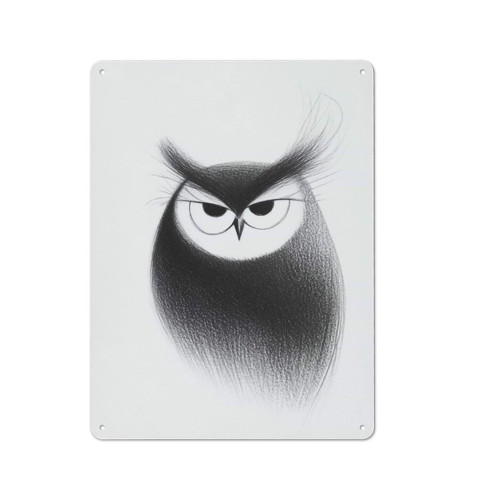 Junmoney Style-10 Classic Black And White Owl Illustration Metal Sign 40X30cm, Classic Pub Decor For Diner, Restaurant, Shed Or Kitchen