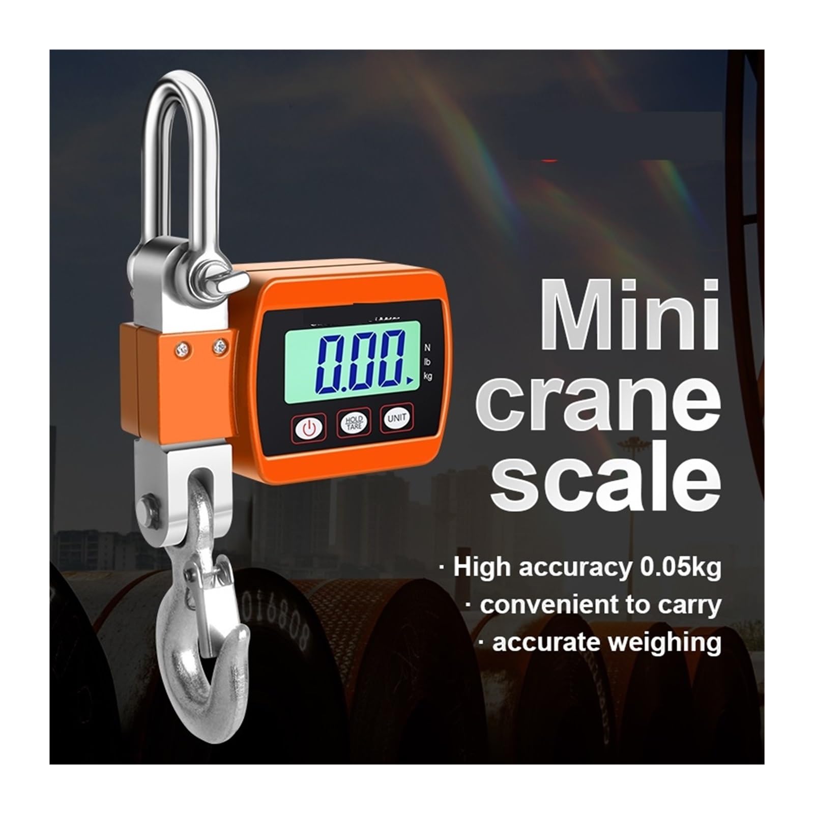 Báscula de grúa digital Báscula colgante Digital de 500Kg/300Kg, báscula de grúa portátil, báscula de grúa de servicio pesado, báscula de gancho Industrial con retroiluminación LCD, cambio de unidad(5