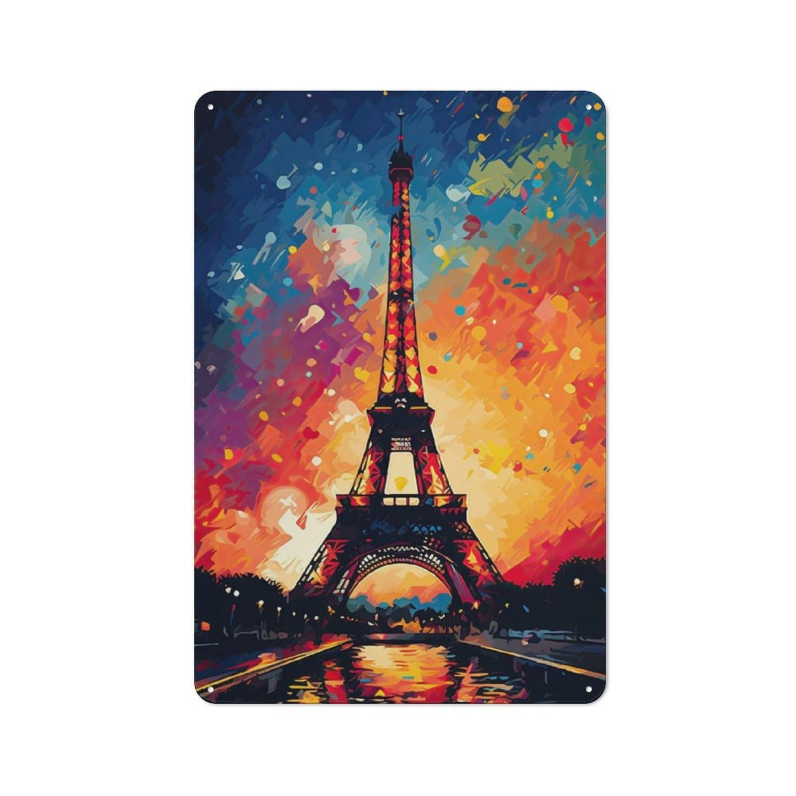 Junmoney Eiffel Tower Painting For Lounge Or Reading Corner, Rustic Tin Sign 30X20cm, For An Autumn Update To Lounge And Reading Corner