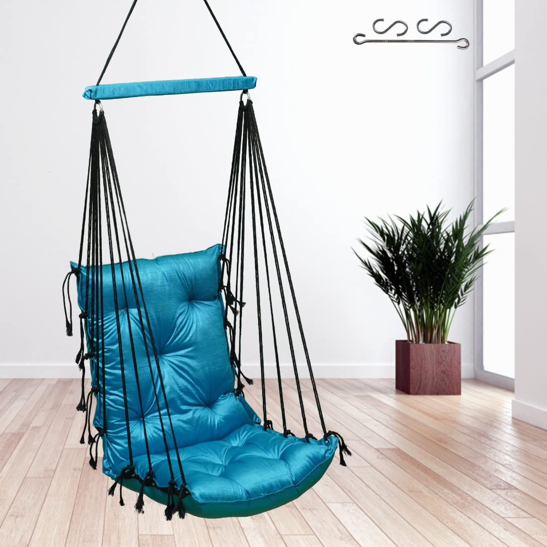Swing/Swing for Balcony/Swing for Adults/Swing Chair for Adults for Home/Hammock Swing for Adults/Swing Chair Wooden/Jhula for Adults/Hanging Jhula Chair (Blue)-image-23