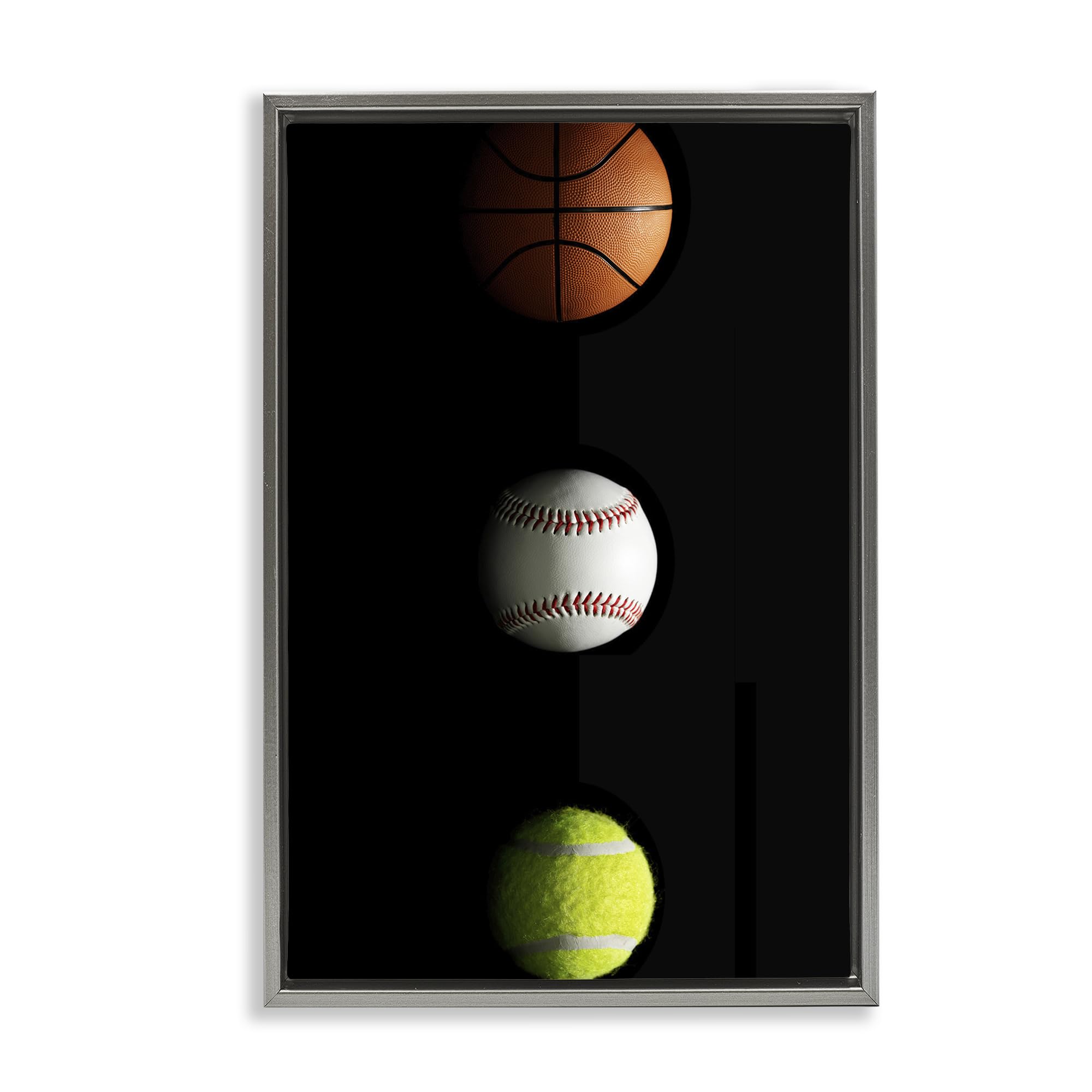 Stupell Industries Luster Gray (Matte) 'Sports Balls Spotlight', Floating Frame Canvas Art, Gray, 21 X 31 Inches, Easy To Hang And Sturdy, Made In Usa, By Jesse Keith