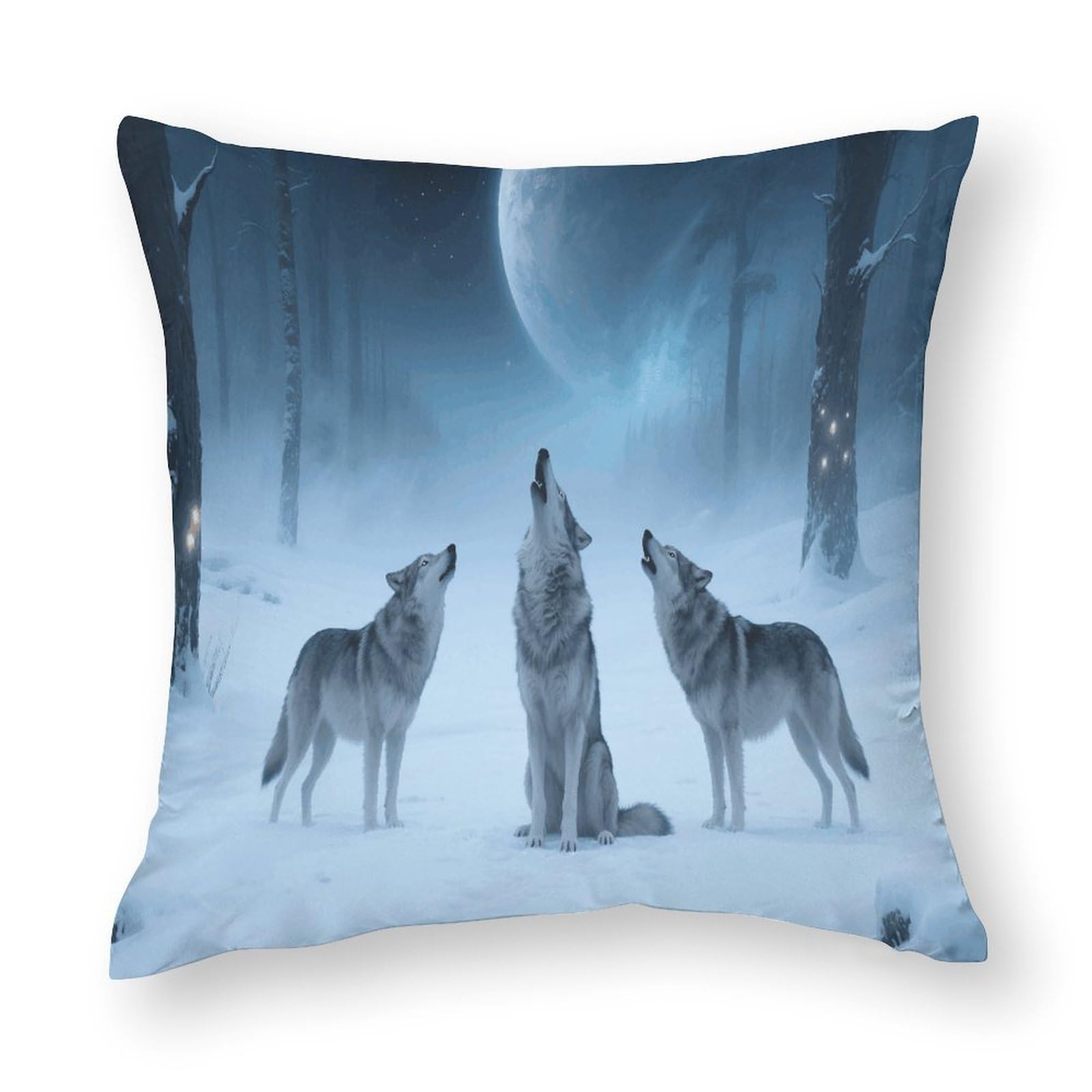 Wolves Howl in Snowy Throw Pillow Covers Square Pillow Sham Removable Pillow Protector Modern Cushion Covers Soft Pillowcases Cozy Pillow Cases for Sofa Bed Car 24"x24"