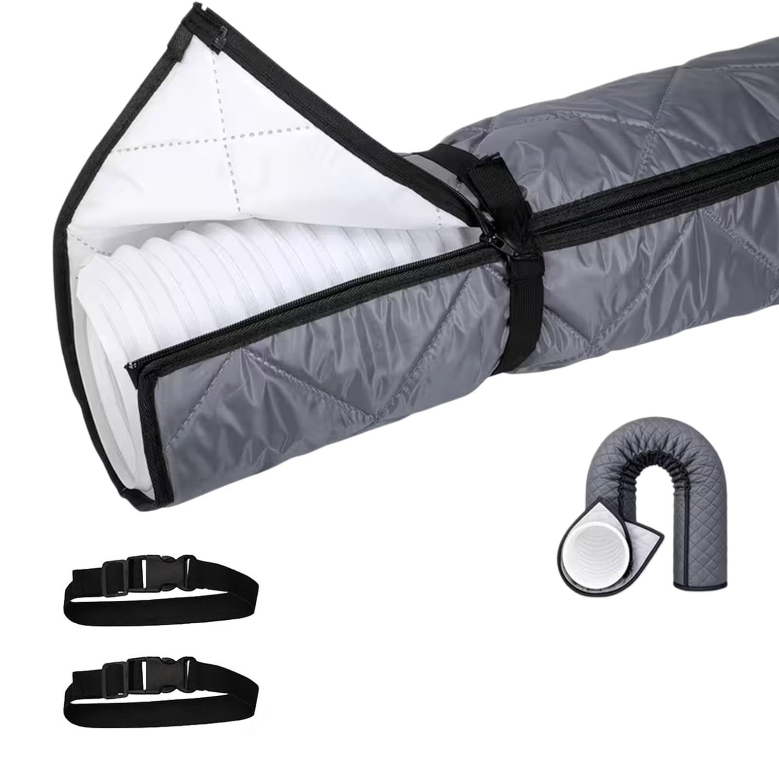Pangboer Gray Zipper Portable Cooling Hose Wrap Insulator, Oxford Cloth Sleeve Cover For Apartment Dorm Room Ac Exhaust Comfort Use Duct Insulator Vent Wrap Indoor Tube Cover Rental Dorm Sleeve Room Setup