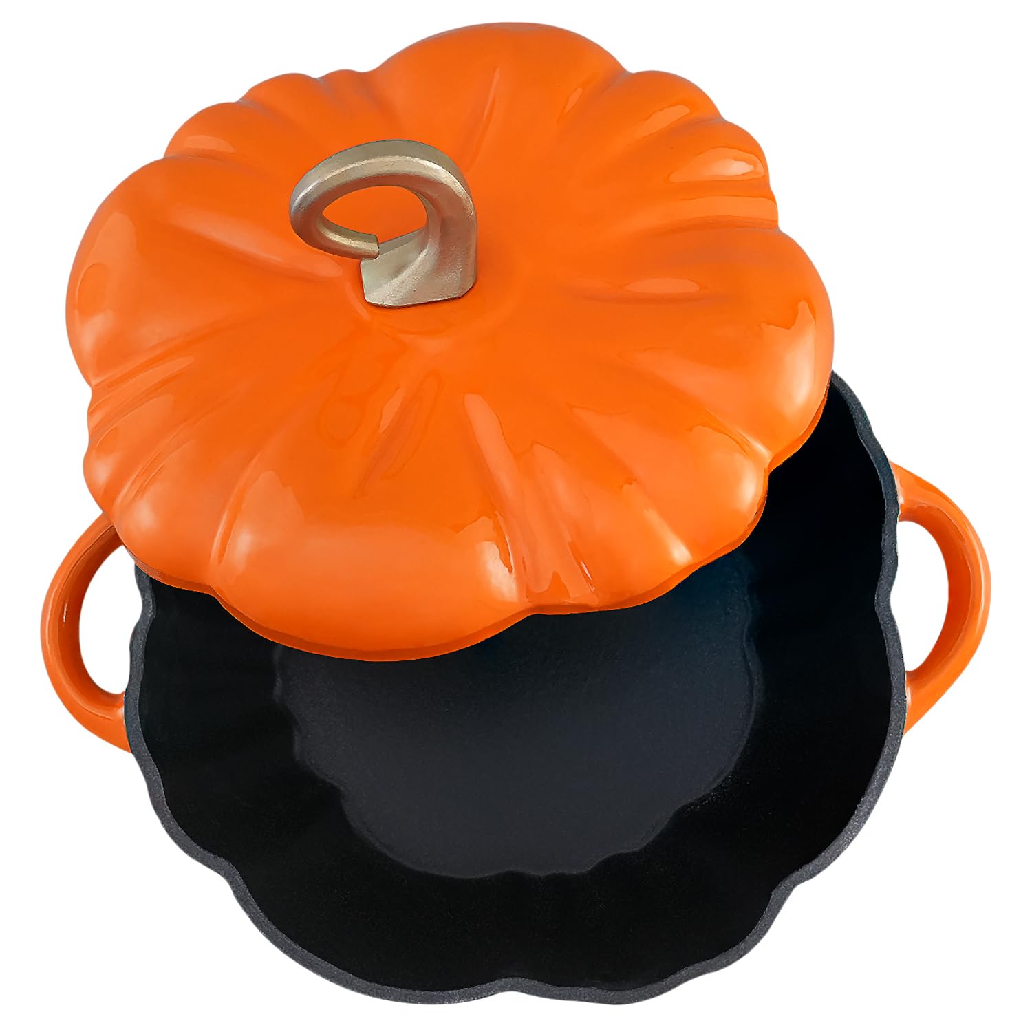 Flavehc Cocotte en Fonte en Potiron avec Couvercle 3,1 L Cocotte en Fonte en Cast Iron pour Pain Potiron en Fonte Émaillée Orange avec Poignées
