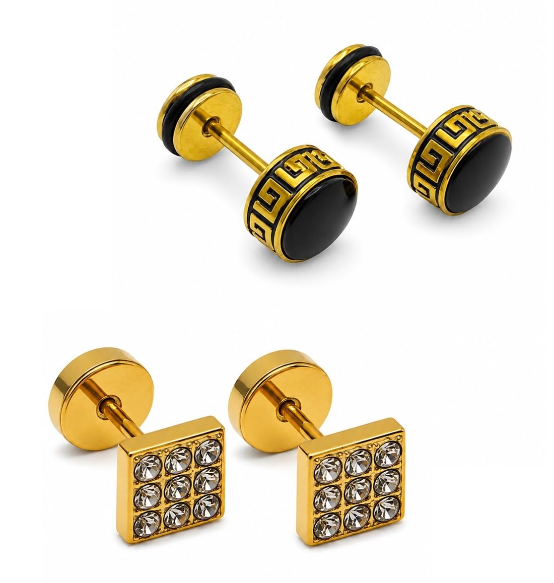 adhvik Combo of Men Golden Square & Golden Round Black Bali Pairs Ear Earrings Premium Finish Lightweight Stylish Casual Wear-picture-31