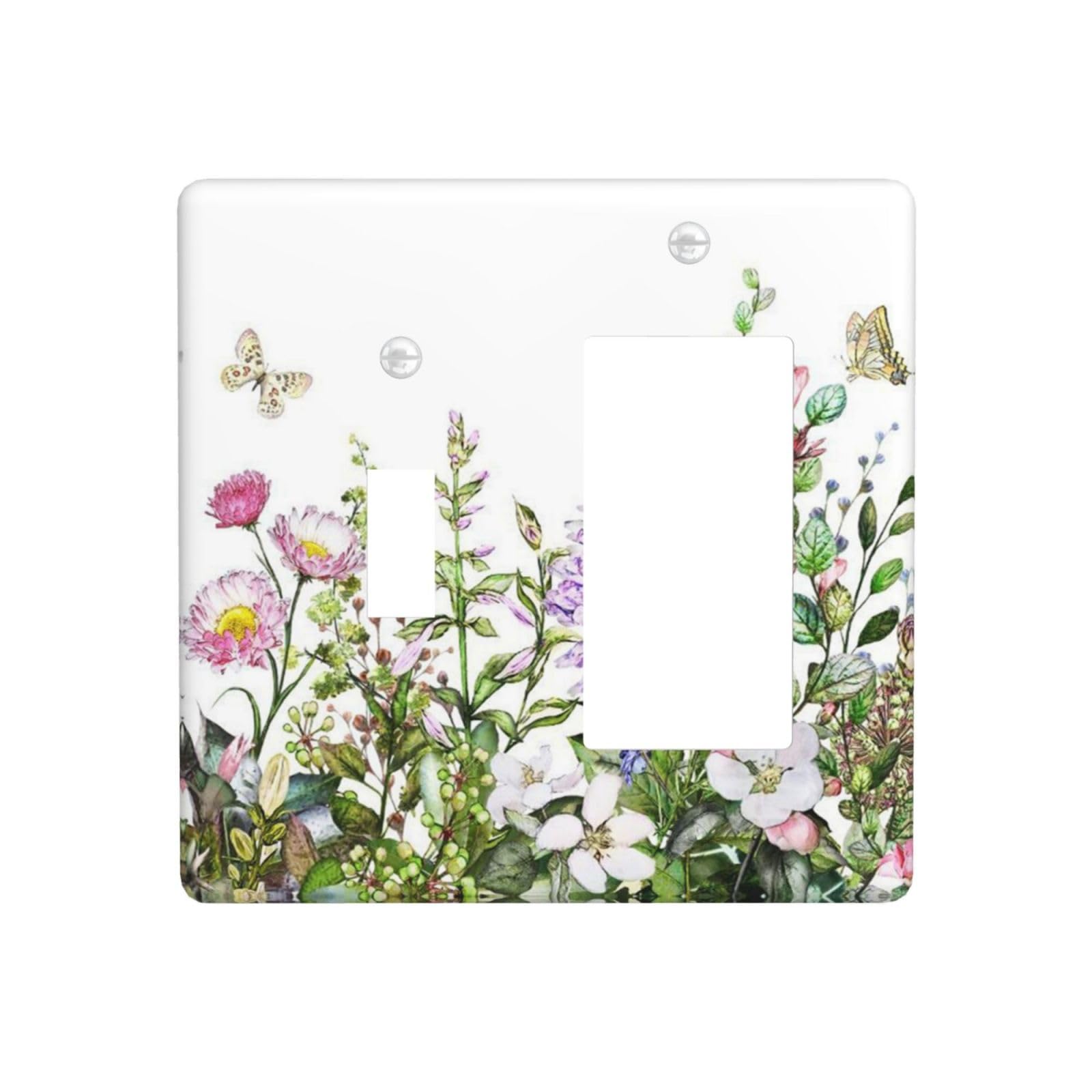 Lolreai Colorful Wildflowers Decorative Outlet Covers Watercolor Wildflower Floral Border 2 Gang Light Switch Cover Plate Single Toggle 1 Rocker Wall Plates Electrical Switch Plate Covers For Bedroom Home Decor