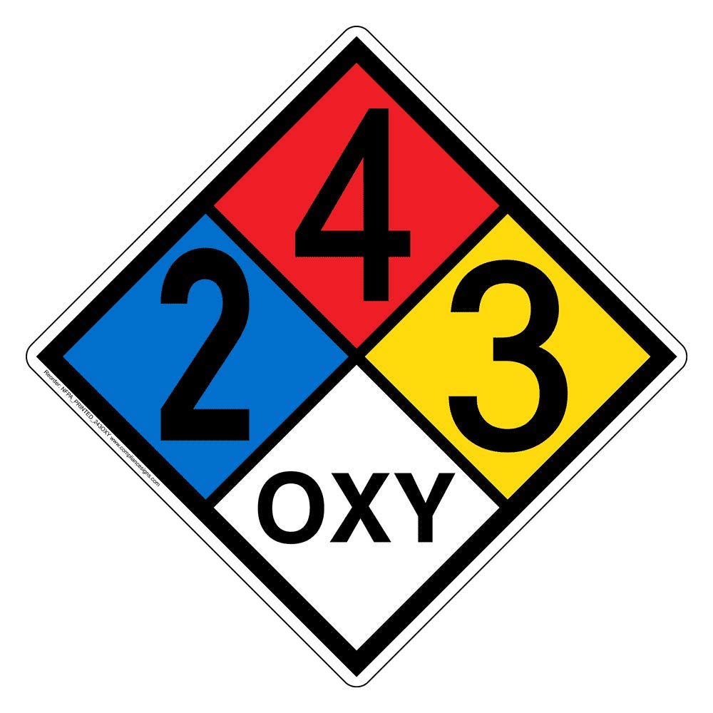 ComplianceSigns.com NFPA 704 2-4-3-Oxy Sign, 15 inch Aluminum for Hazmat, Made in USA