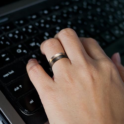 Miniatura 4 de King Will Loop Anillo de boda de carburo de tungsteno de 02360315de pulgada con línea de oro rosa anillo negro y plata cepillado ajuste cómodo