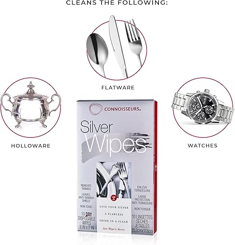 Miniatura 5 de CONNOISSEURS Toallitas limpiadoras plateadas, 10 unidades, Papel