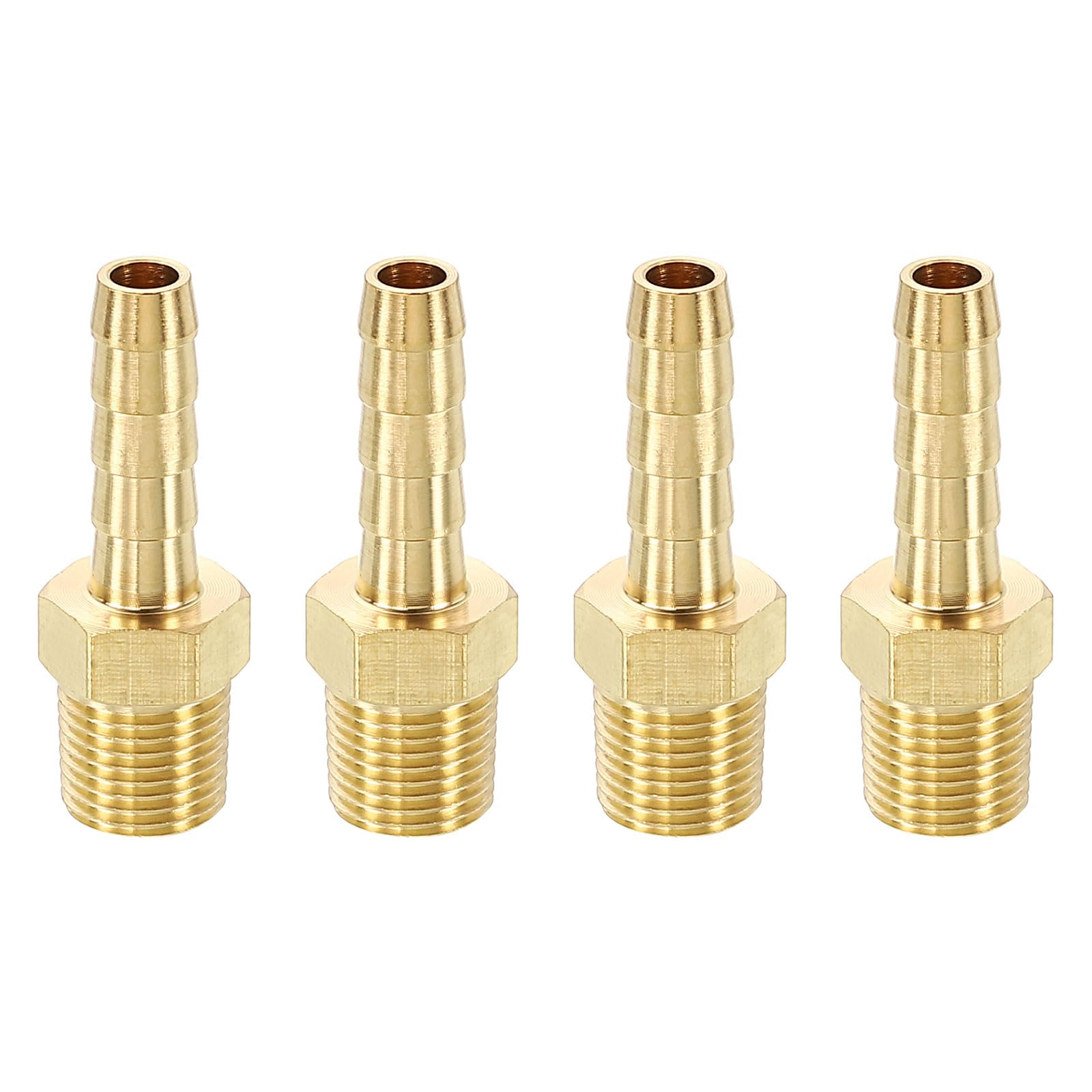 METALLIXITY 4Pcs Brass Hose Barb to NPT Male Adapter 1/4" Barb x 1/8" NPT Male for Automotive, Motorcycle, Marine, Truck, RV Fuel Systems