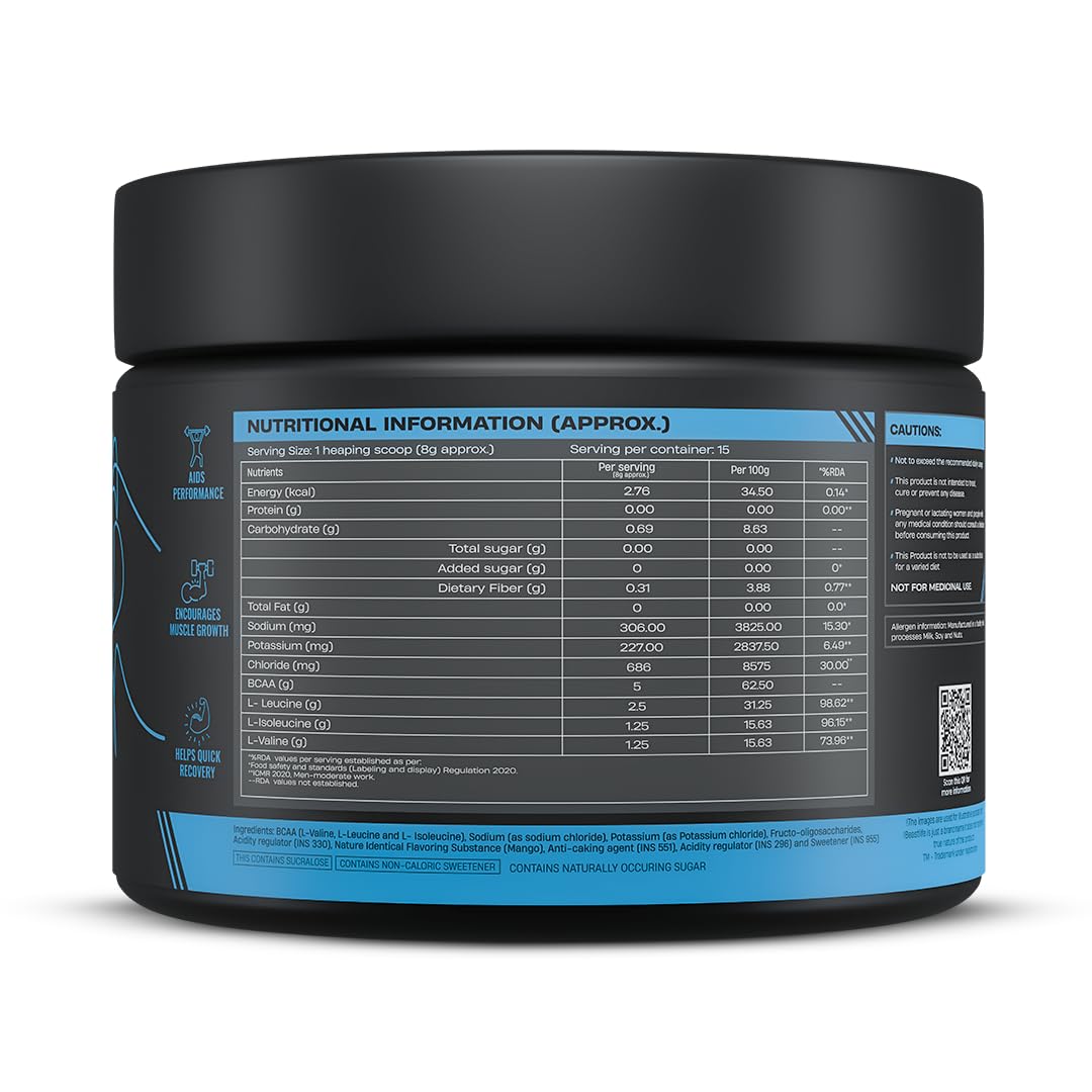 BeastLife High Recovery BCAA – Kachha Aaam Flavour | 2:1:1 Blend | 120g | Fast-Absorbing Recovery Formula | Premium Sports Nutrition for Men & Women