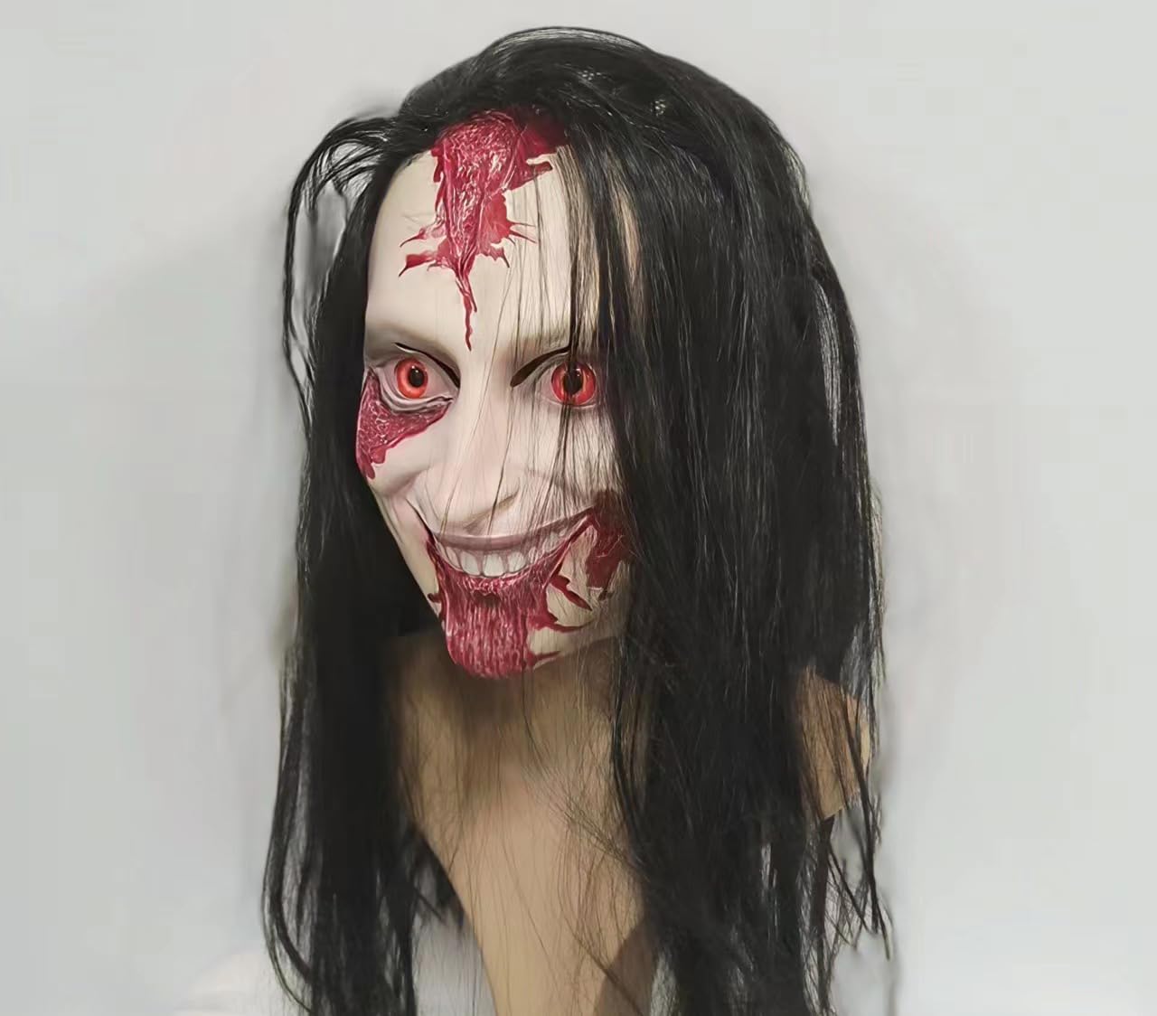 XKYGVM Horror Moive Evil Ellie Mask,Women Ghost Mask with Wig, Scary Female Ghost Full Head Mask Halloween Party Cosplay Costume Props